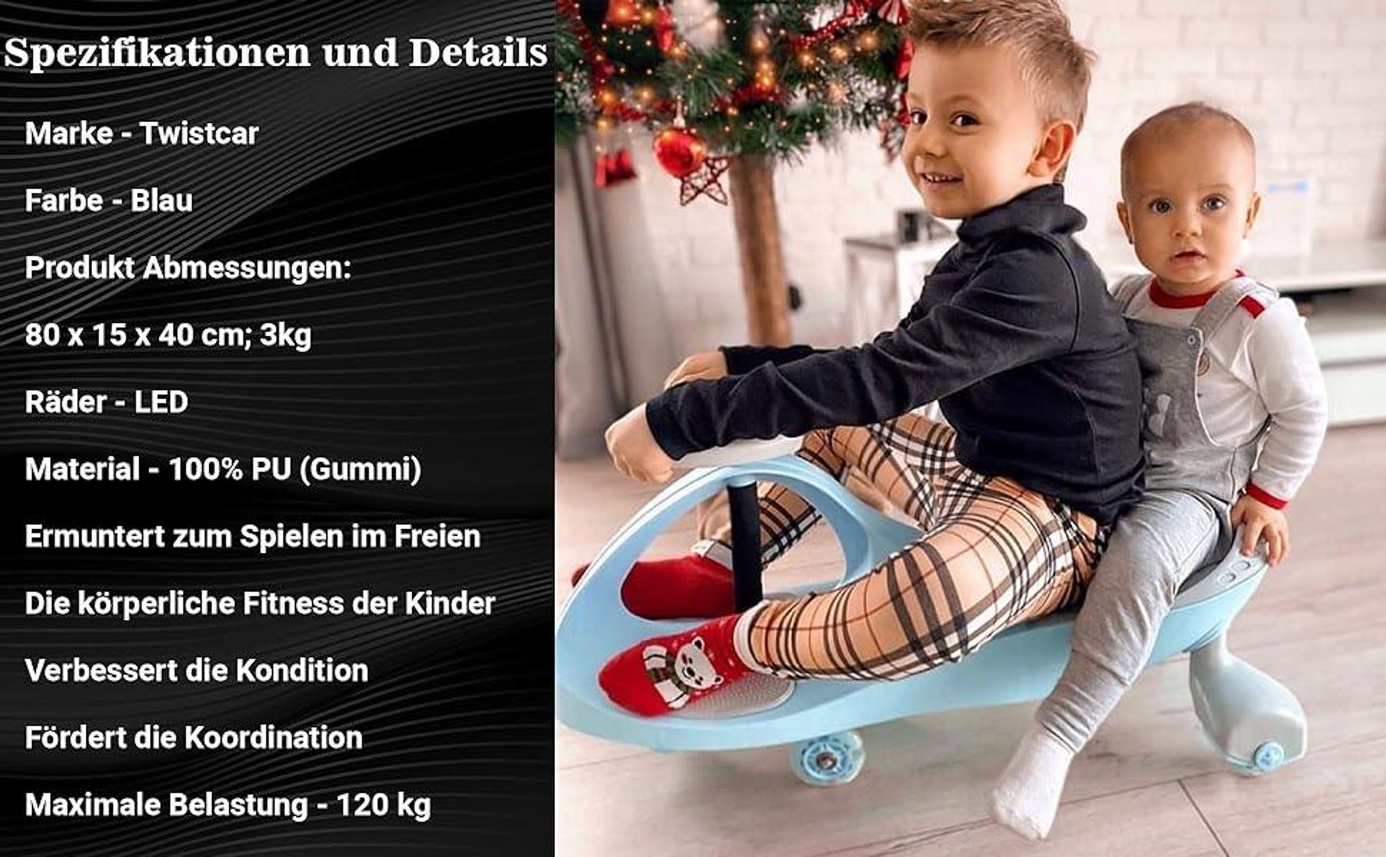 TwistCar Pastellblau – Kinderfahrzeug mit leuchtenden Rädern, Indoor & Outdoor