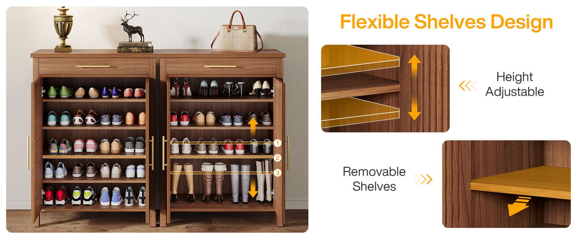 Tribesigns Schuhschrank, 5-stöckiger Schuhschrank schmal mit Lamellentüren und Schublade, Holz verstellbar Eingangsbereich, 80 * 36 * 110cm, Braun