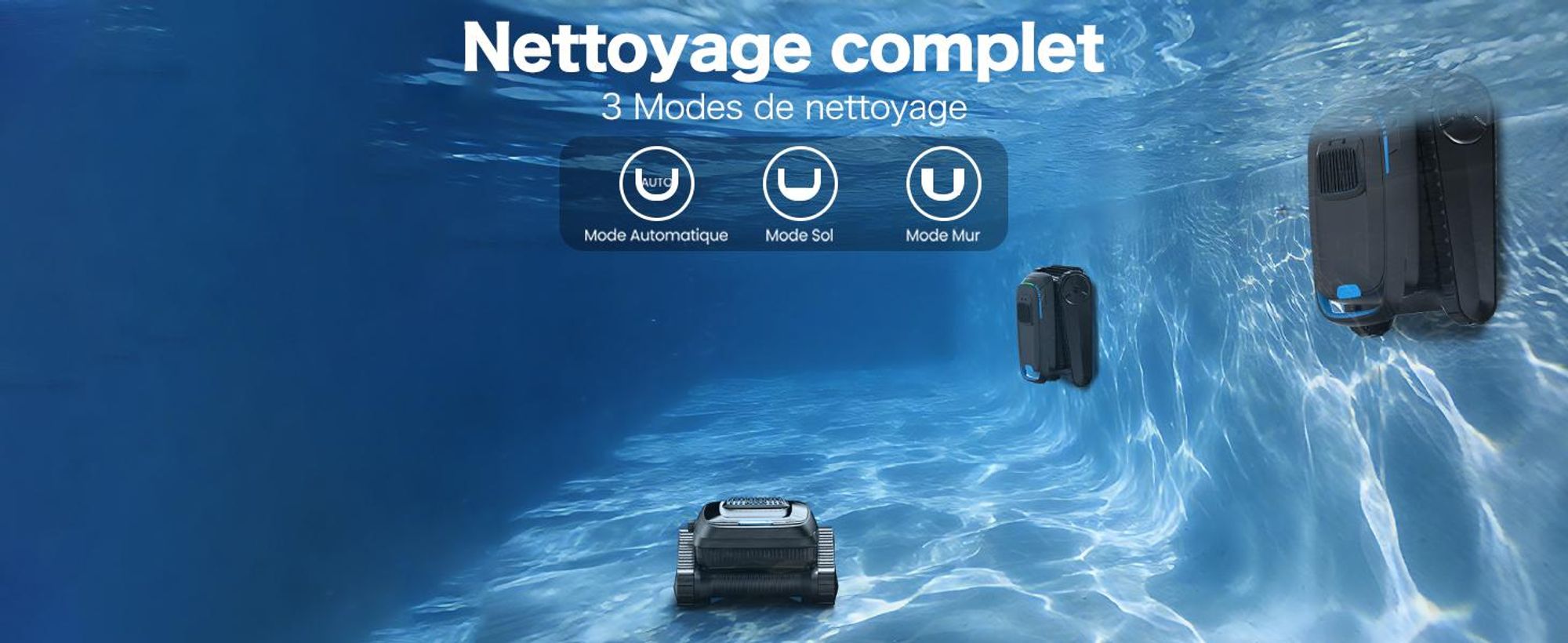 Robot de piscine AIRROBO CP20 Sans fil Aspirateur de piscine Stationnement automatique et escalade murale, 3 moteurs 120 min, pour sol/mur/ligne d'eau