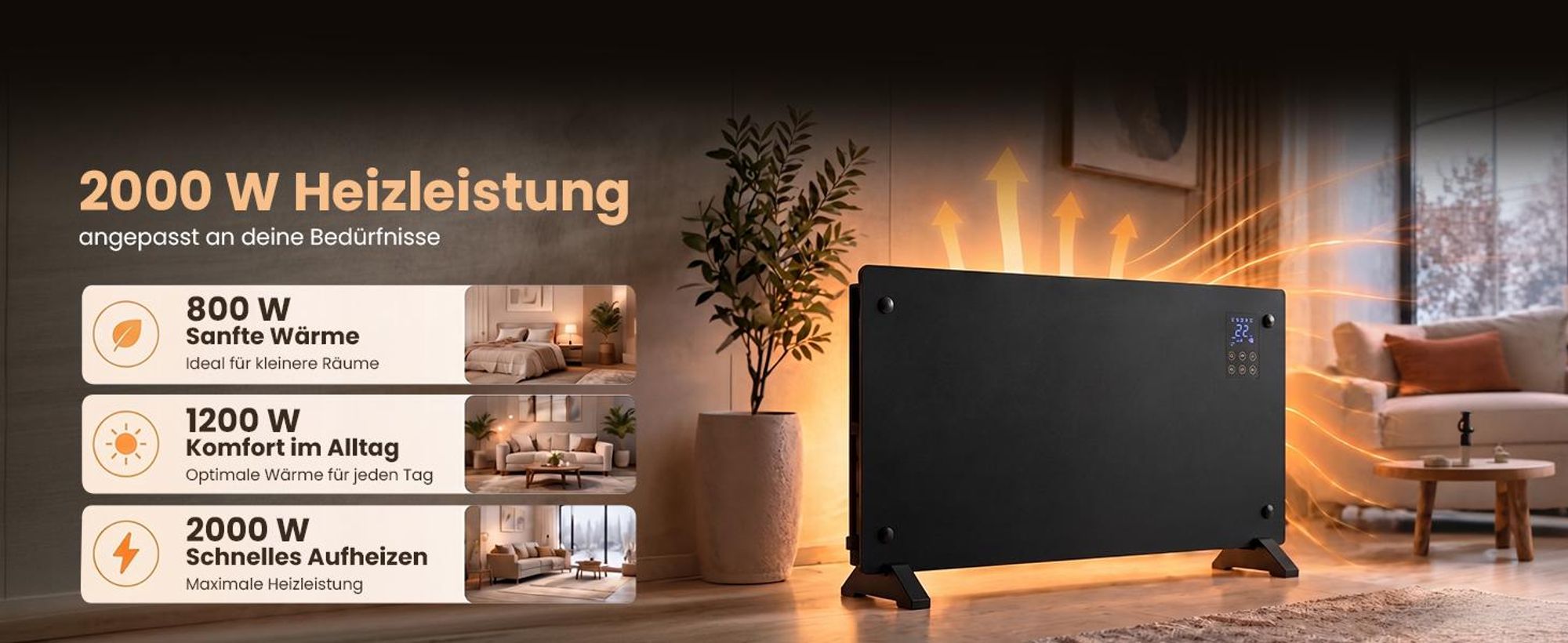 EXTRALINK Glass Panel Heater Glasheizung 2000W WLAN, WiFi, Thermostat, Schwarz