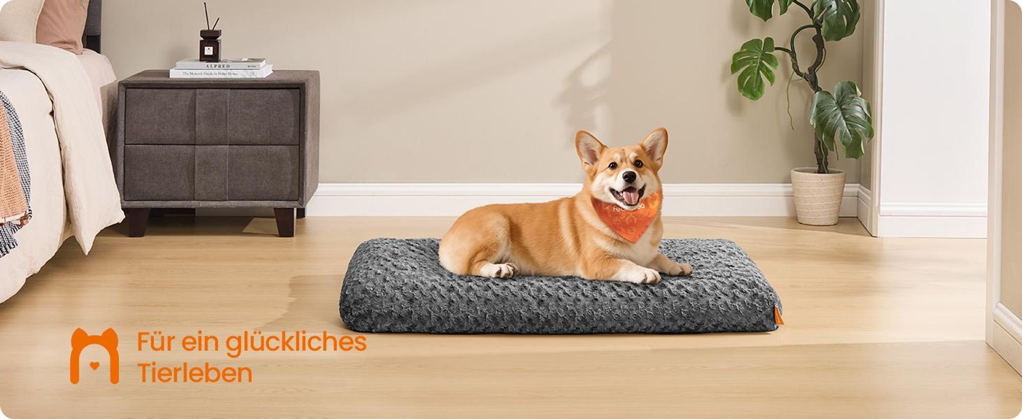 Feandrea Hundebett, flauschige Hundematte, Plüsch, weiche Polsterung, waschbar, rutschfest