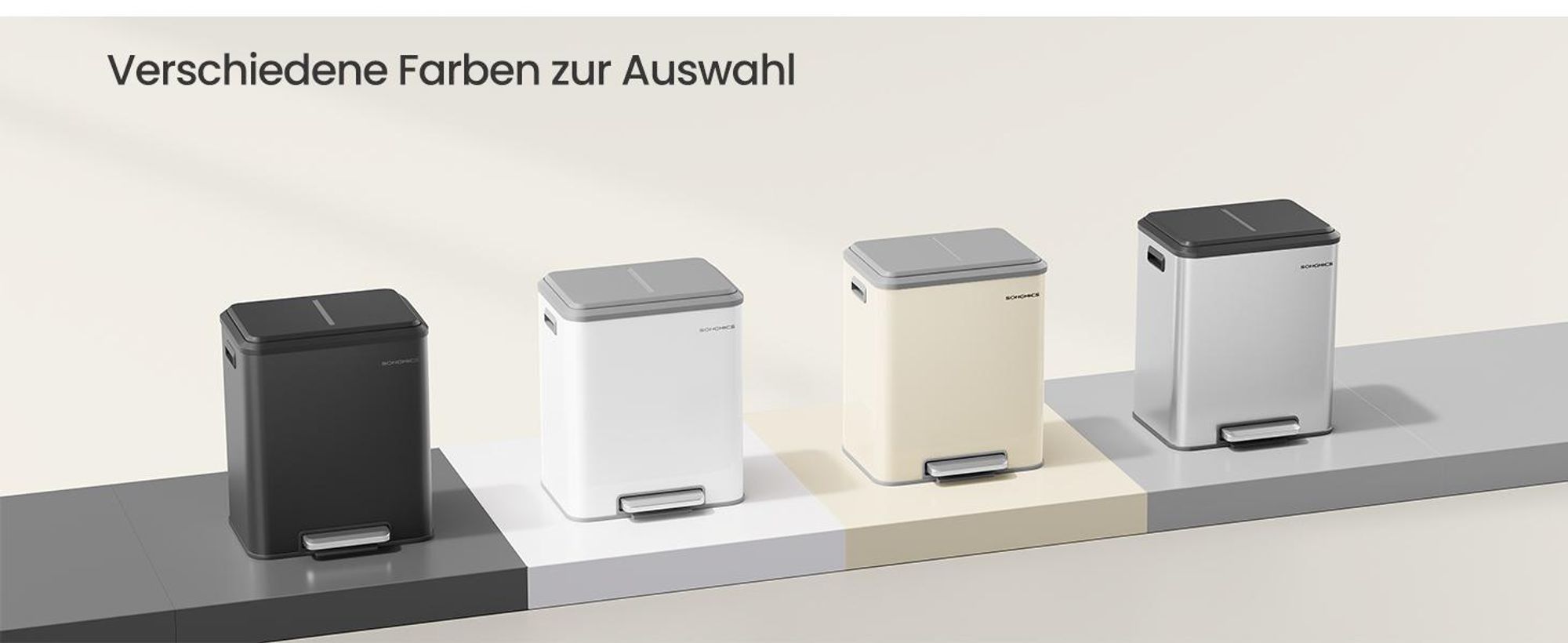 SONGMICS Mülleimer Küche, Mülltrennsystem 2x15L, 2 Fächer,Stahl,Softclose-Deckel