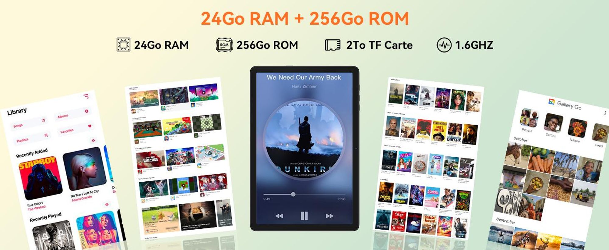 Tablette KINGRID Android 16 avec clavier, 24 (8+16) Go de RAM + 256 Go de ROM (2 To TF), tablette gaming 10 pouces, 5000 mAh, Gemini AI, Widevine L1, WiFi 5G, Face ID