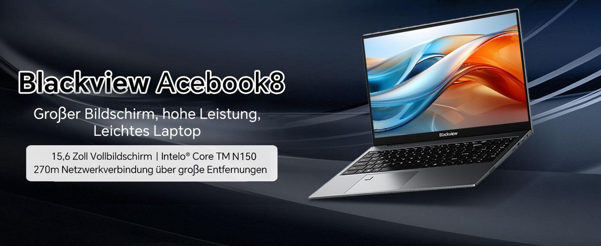 Blackview Laptop 15.6" FHD Display Acebook8, 12th Gen Intel Core N150 4x3.6Ghz, 16GB DDR4+512GB SSD, Windows 11 Notebook, Fingerprint/Face Unlock