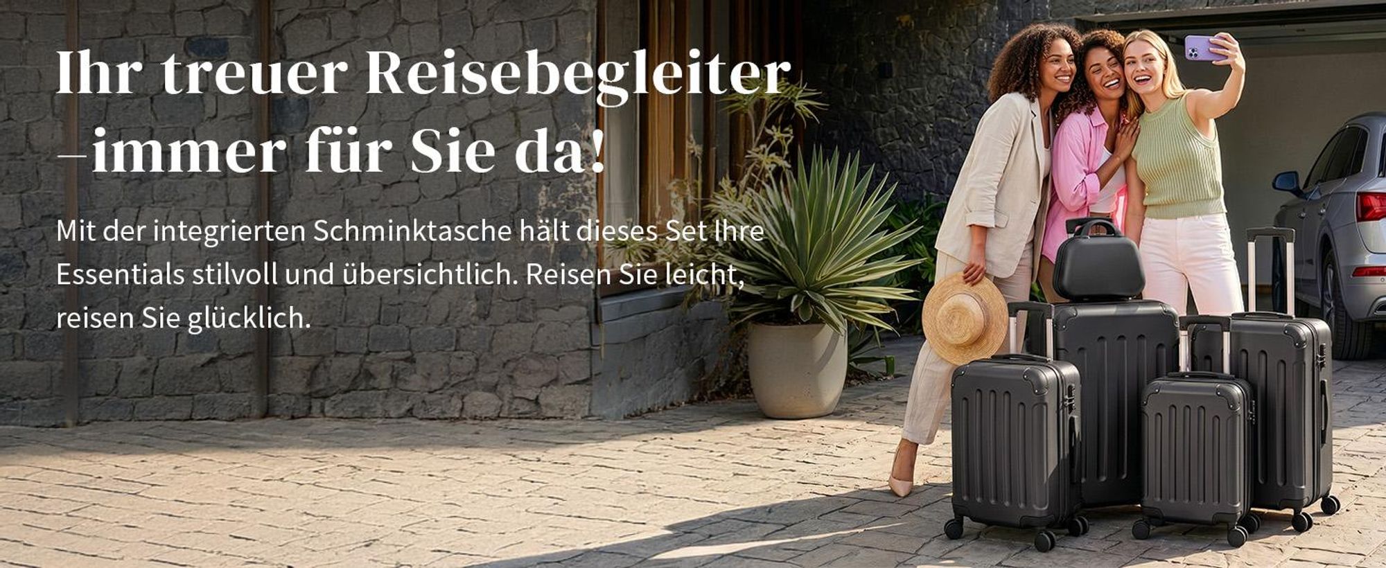 FCH 5tlg. ABS Hartschalen Kofferset 12/16/20/24/28 Zoll, Trolley mit 4 Rollen und Tragegriff, Eckschutz, Teleskopgriff, Schwarz