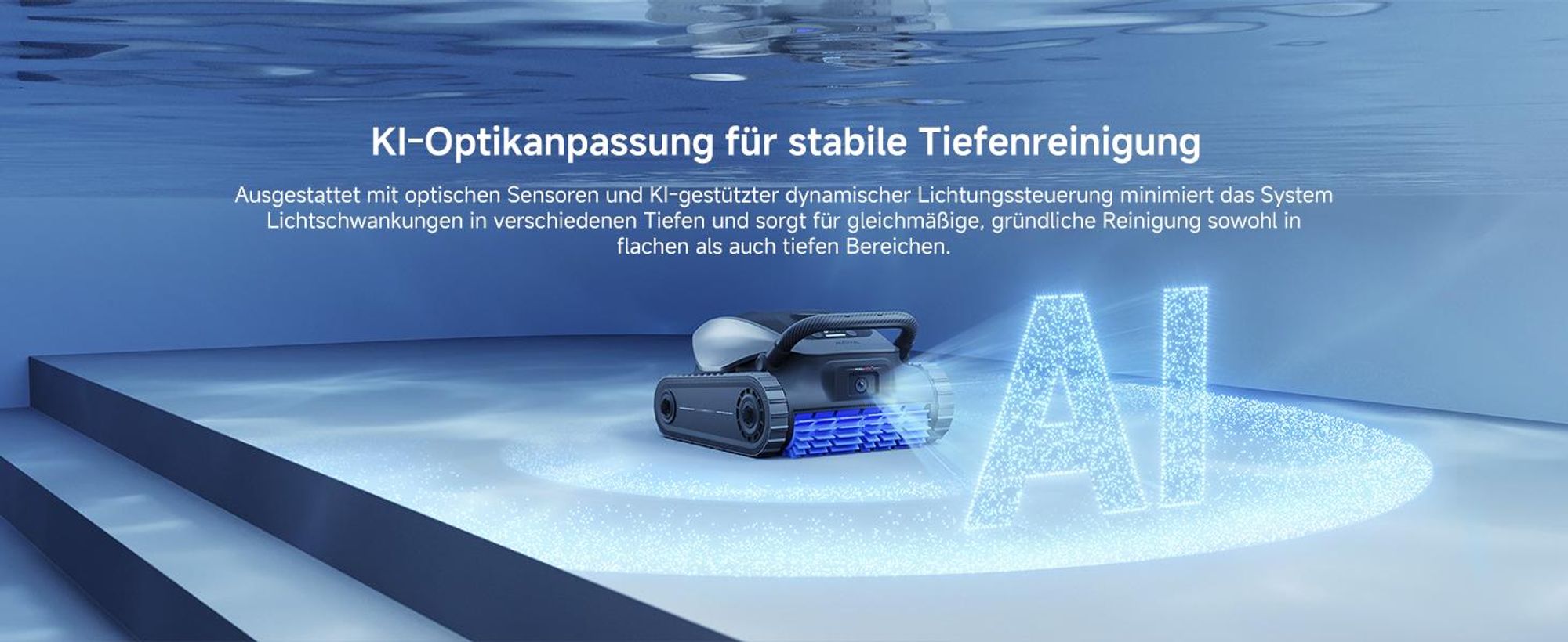 MOVA Diver A10 – Intelligenter Poolroboter, 22 700 L/h Saugleistung, 240 min Laufzeit, Doppel-Bürste, 8 IA-Modi