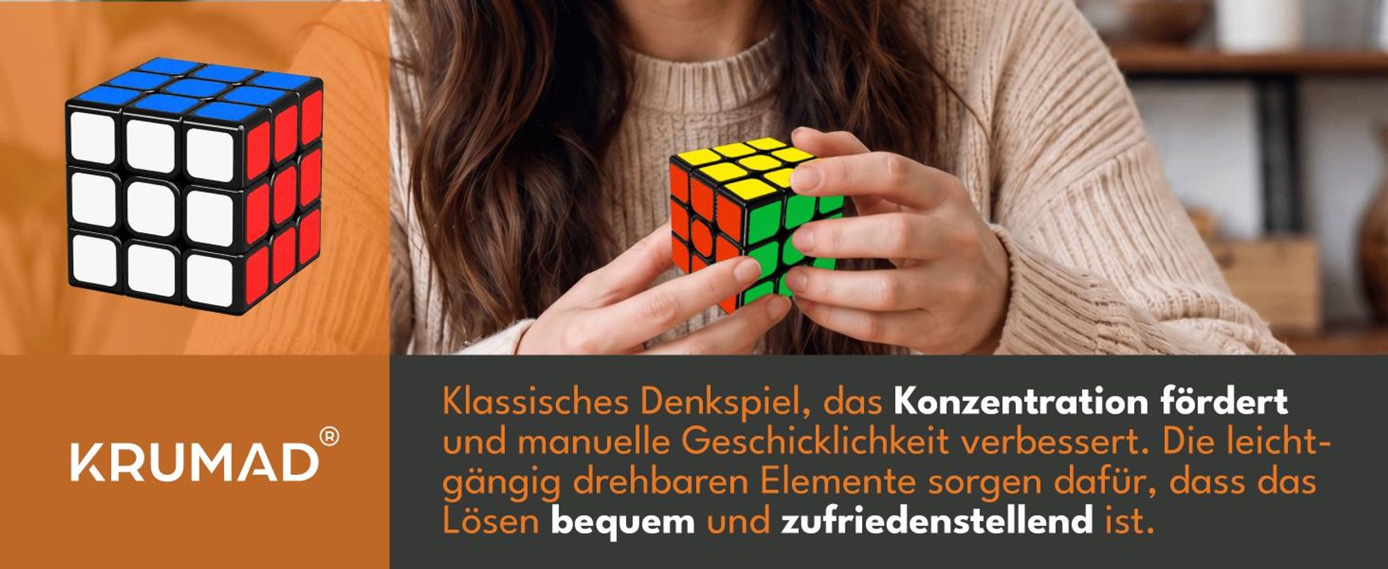 KRUMAD Speed Zauberwürfel 3x3, Magic Cube Puzzle Würfel, Denkspiel für Kinder Erwachsene, Rubik Game für Schule & Reise