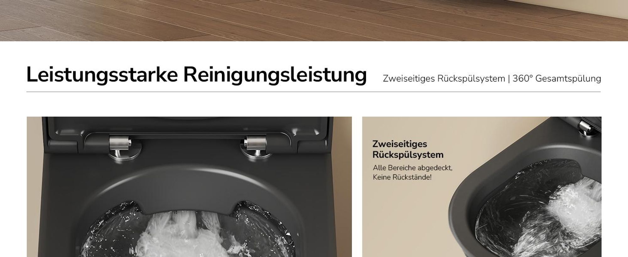 EMKE Hänge-WC spülrandlos Keramik Wassersparend Wandmontage Toilette mit Direktspülung Doppel-Loch-Gegenspülung Soft-Close Deckel Mattschwarz