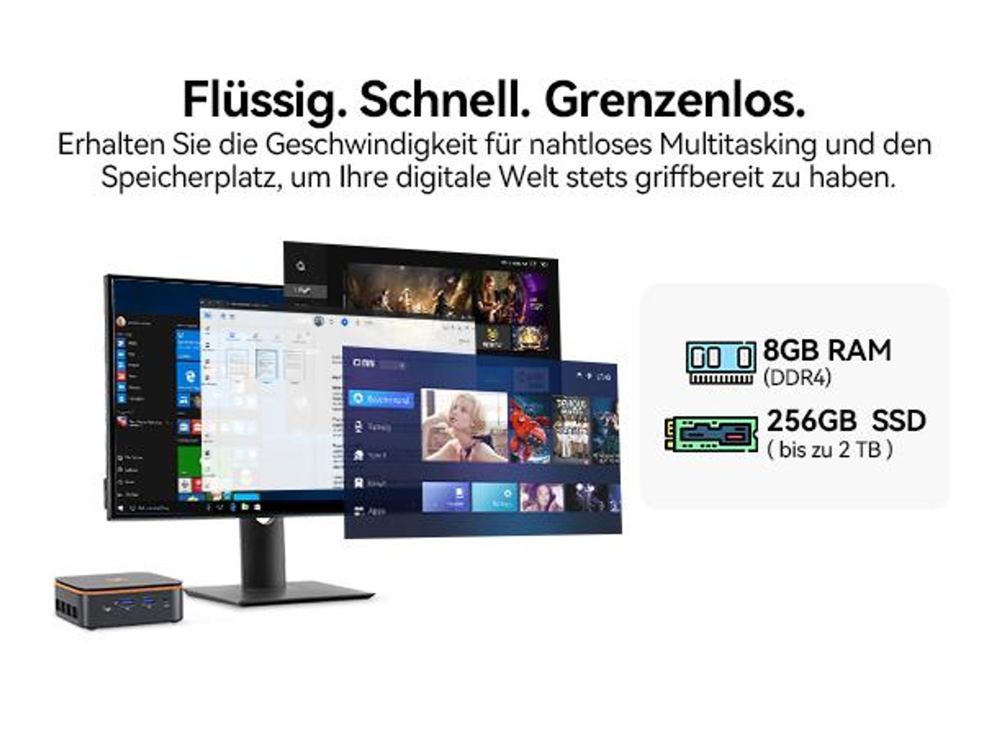 Blackview-Huidun H50 Mini-PC mit AMD Ryzen 3300U, Vega 6 Grafik, 16GB RAM, 512GB SSD, 4K-Ausgabe & ultrakompaktem 0,35L-Design