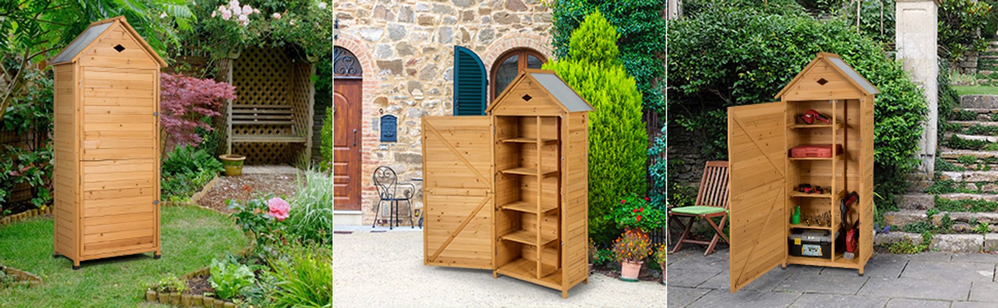 COSTWAY Gerätehaus Geräteschuppen mit Pultdach Gartenschrank Holz 177x80x45cm