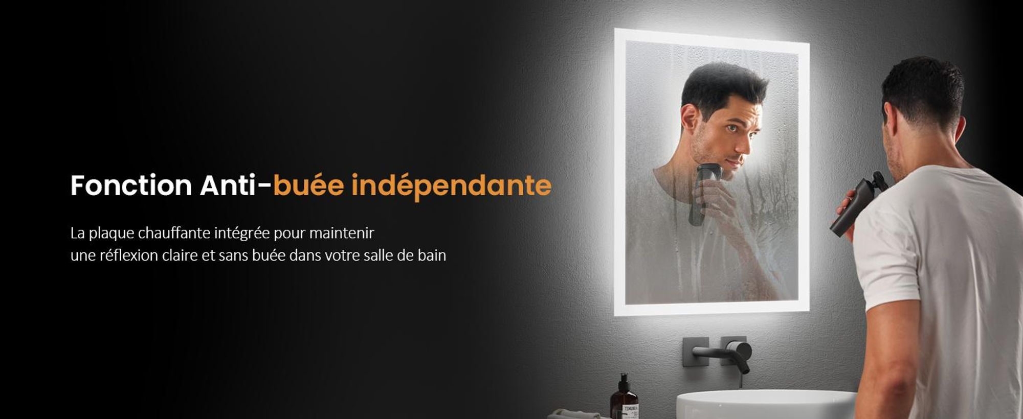 Miroir de salle de bain LED EMKE 50 x 70 cm avec éclairage et traitement anti-buée, miroir mural avec interrupteur mécanique Miroir de salle de bain 3000 K/6500 K Couleurs de lumière