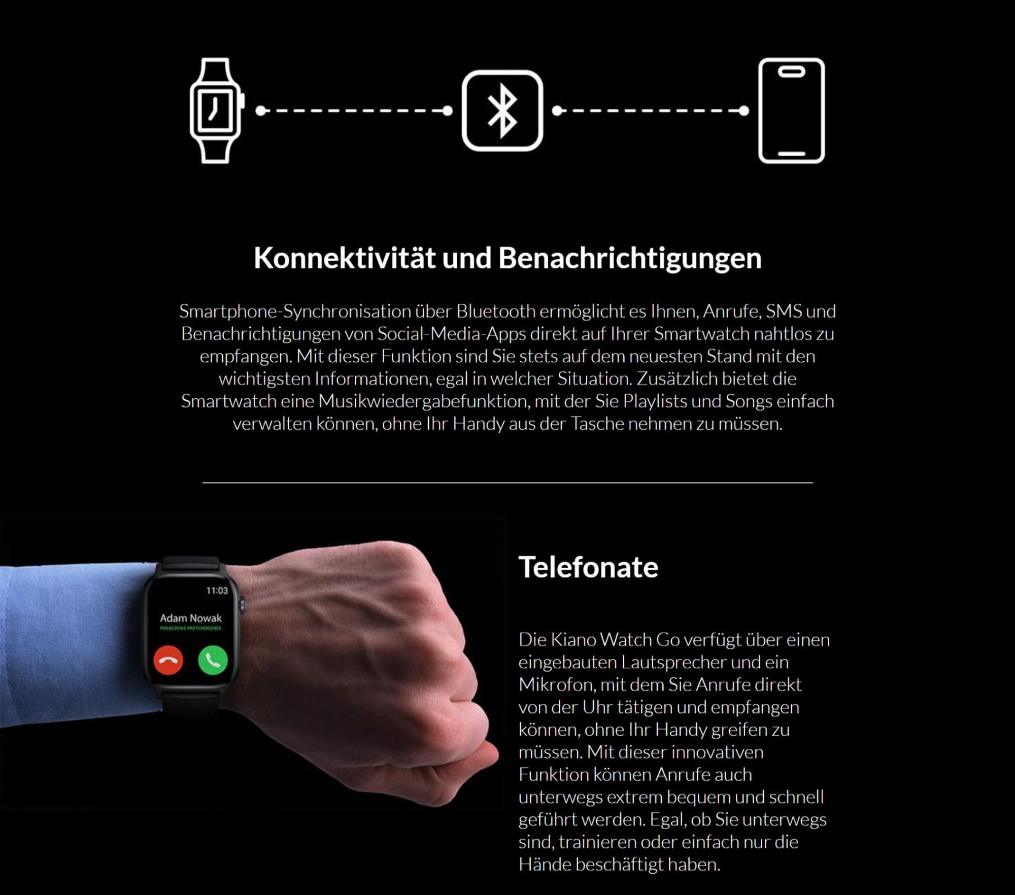 Kiano Watch GO Smartwatch AMOLED 1.91" Bluetooth Anrufe Puls Blutdruck SpO2 Fitness Tracker IP68 Android iOS bis 10 Tage Akku