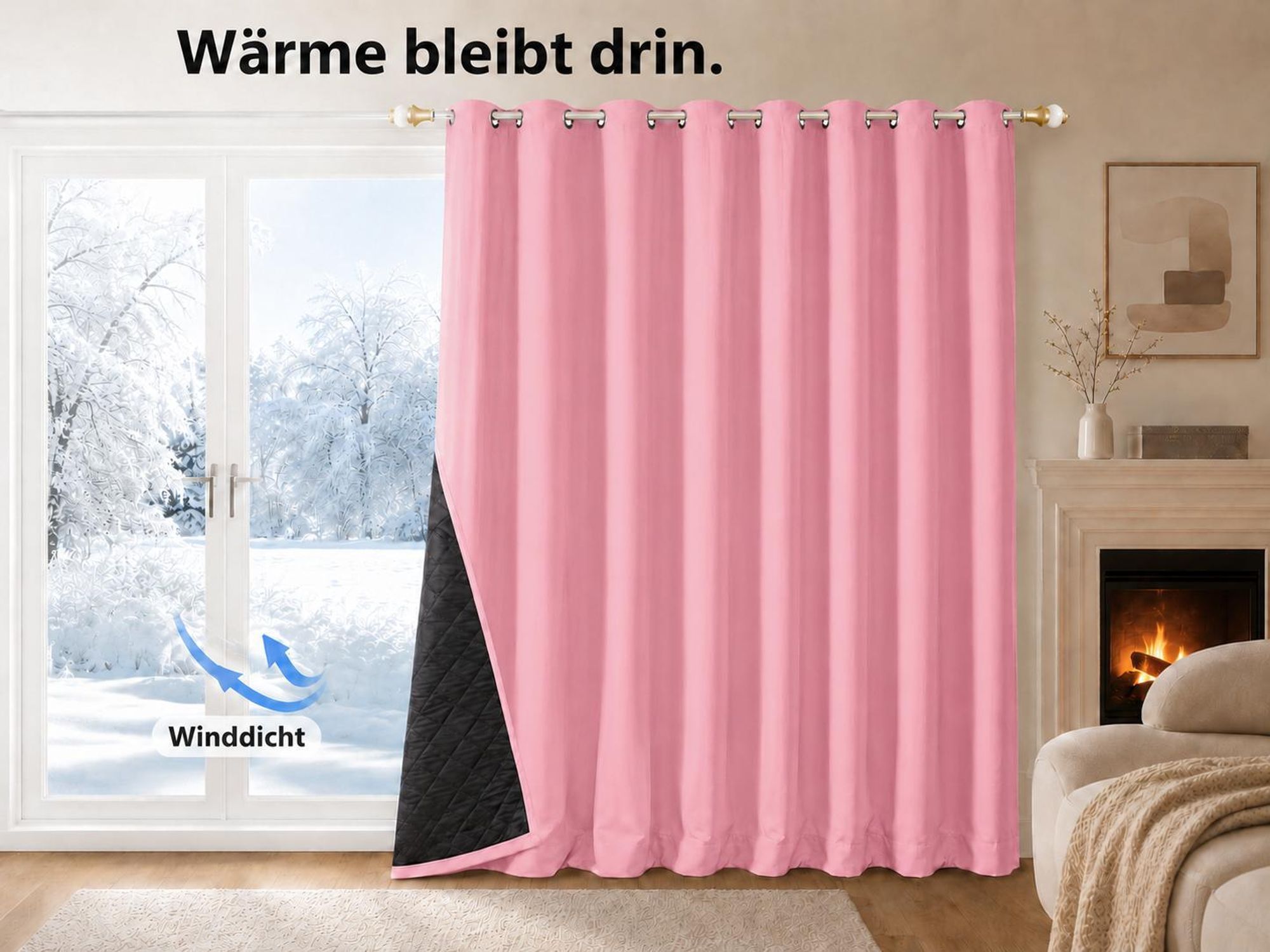 1x 100% Verdunkelung Thermo Vorhänge Rosa Blickdicht Verdunkelungsvorhang mit Ösen Einfarbige, 132*213cm