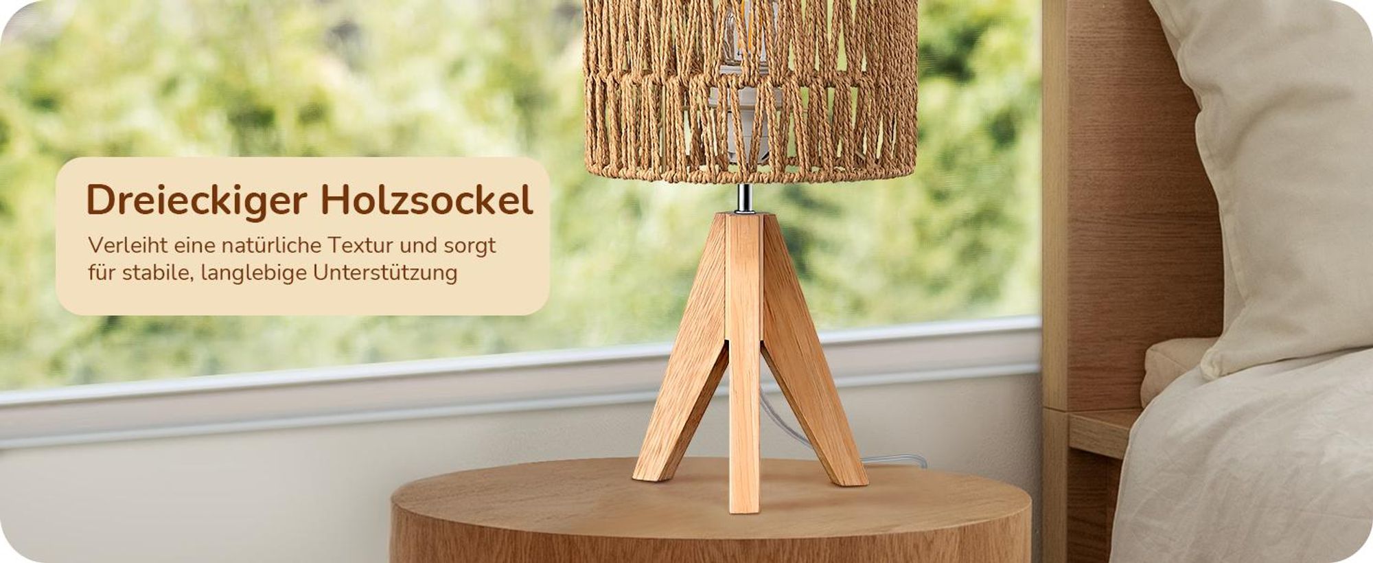 EDISHINE LED Nachttischlampe, Tischlampe mit Glühbirne, Boho Tischleucht warmweiß