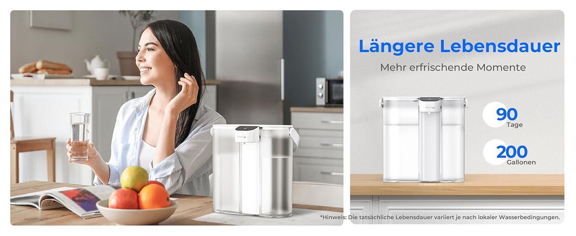 Waterdrop Eletric Wasserfilter Krug für Kühlschrank mit 4 Filter, Countertop Wasserfilter System, 757 Liter, Weiß, WD-ED02W