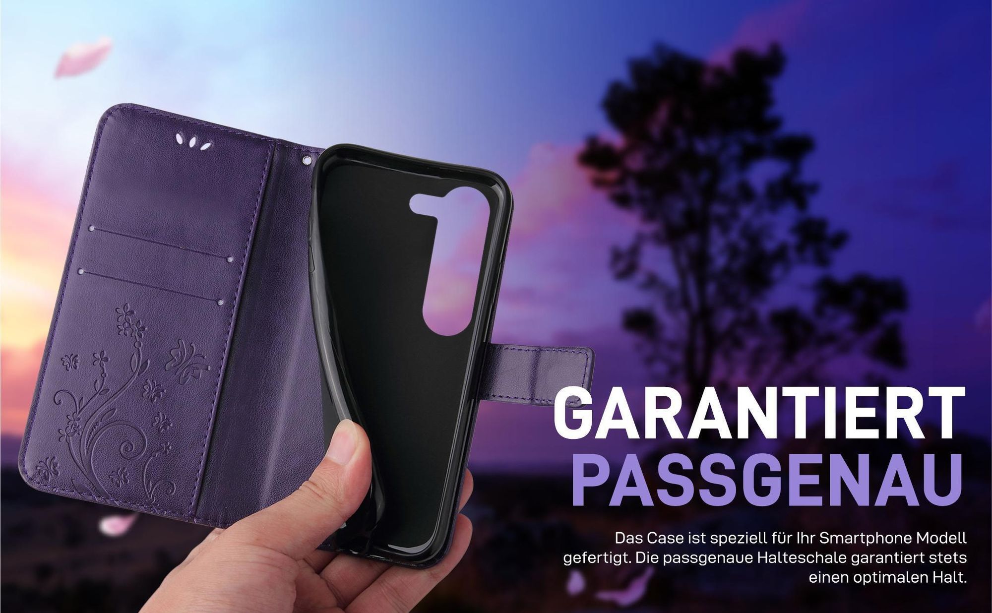 Violette Klapphülle für Samsung Galaxy S23 mit präziser Passform und sicherem Halt