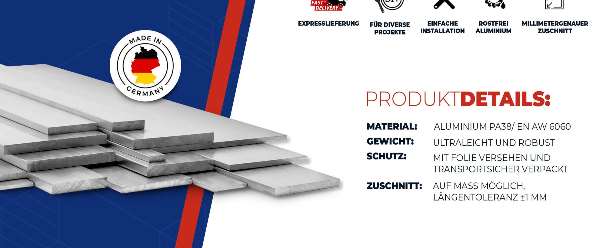 Galindustrial, Aluminium, Flachprofil, Flachstange, Flachstab, aluminium profil