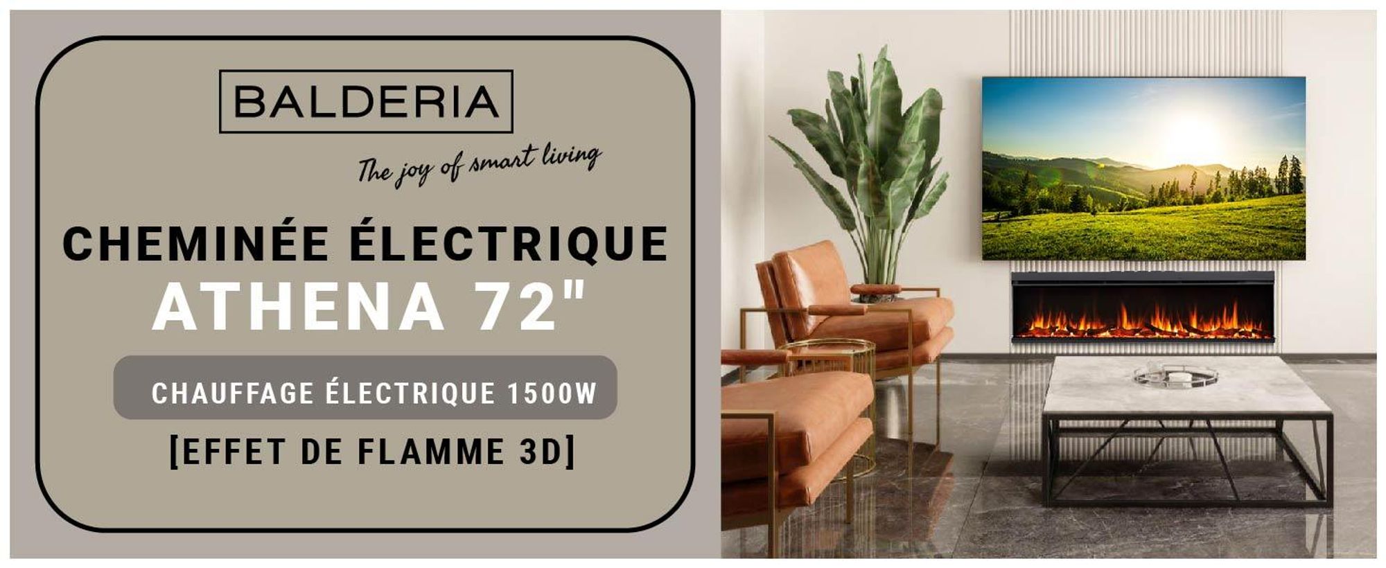 Cheminée électrique BALDERIA Athena smart 72 - Cheminée encastrable - Noir