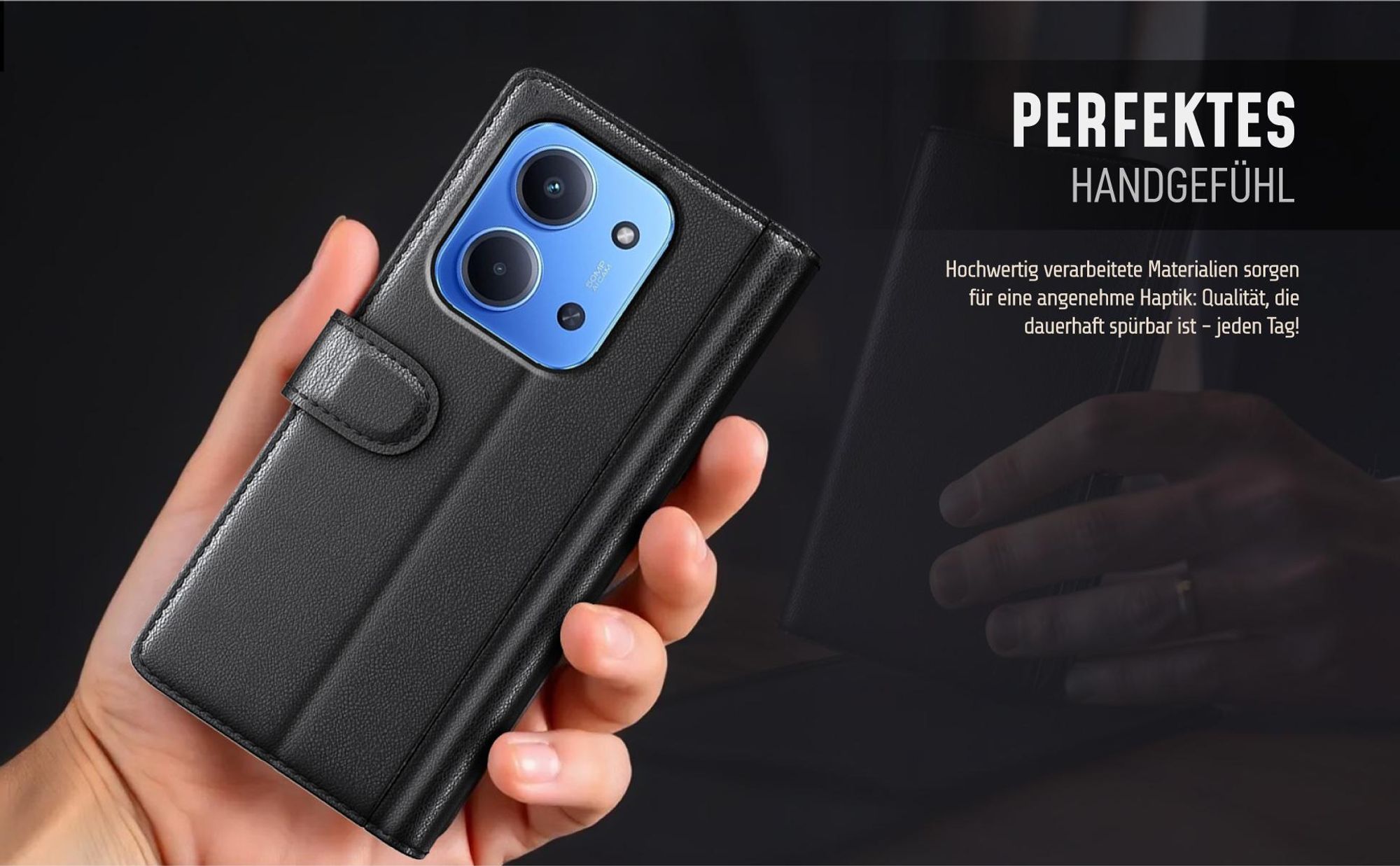 Smartphone Hülle für Xiaomi Redmi 15C aus echtem Leder in hochwertiger Verarbeitung