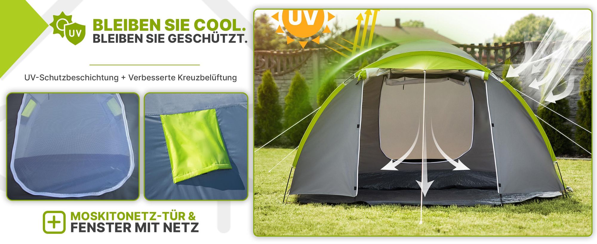 Campela Tropical 4 Familienzelt – 4-Personen-Kuppelzelt mit Vorraum – wasserdicht 3000 mm – leicht & kompakt für Camping