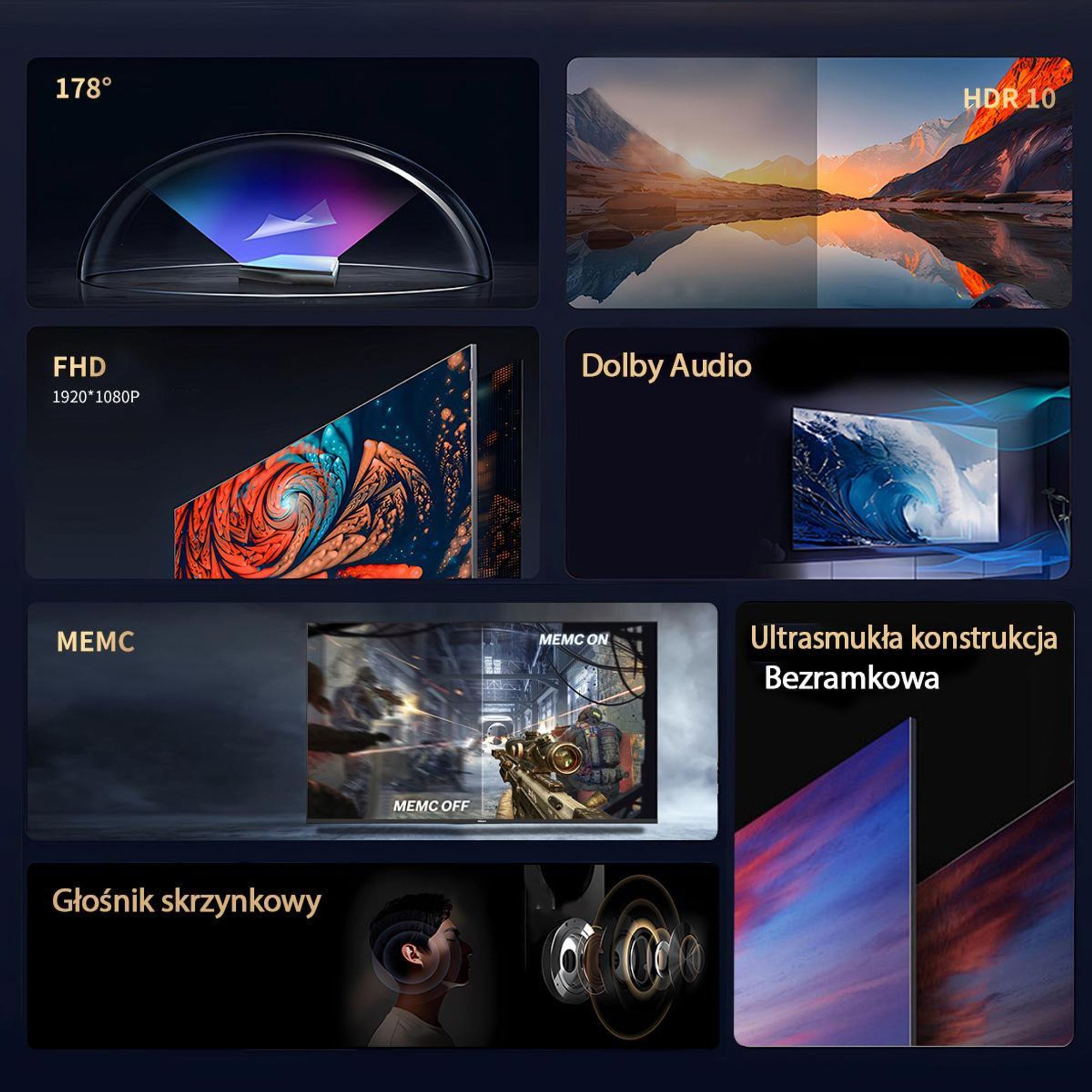 Hikers 43Z1 Televisor Smart TV - Ekran 43 Cale Rozdzielczość FHD 1920*1080 Kompatybilność AndroidemCalidad Jakość dźwięku Dolby Atmos - Czarny