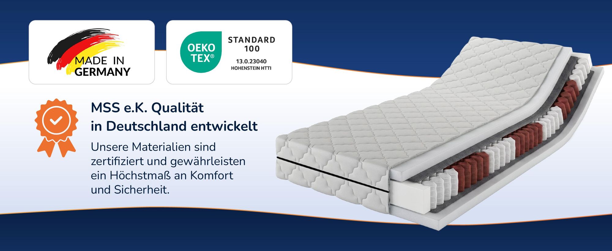 Aufgeschnittene Matratze mit Federkern, Siegel  Germany und  Standard 100