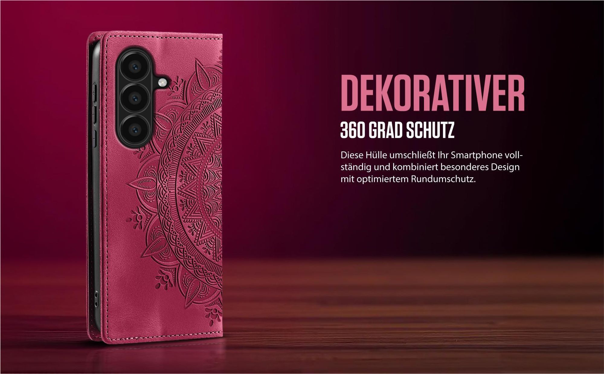 Mandala Design Flipcase in Magenta für Samsung Galaxy A57 5G mit 360 Grad Schutz
