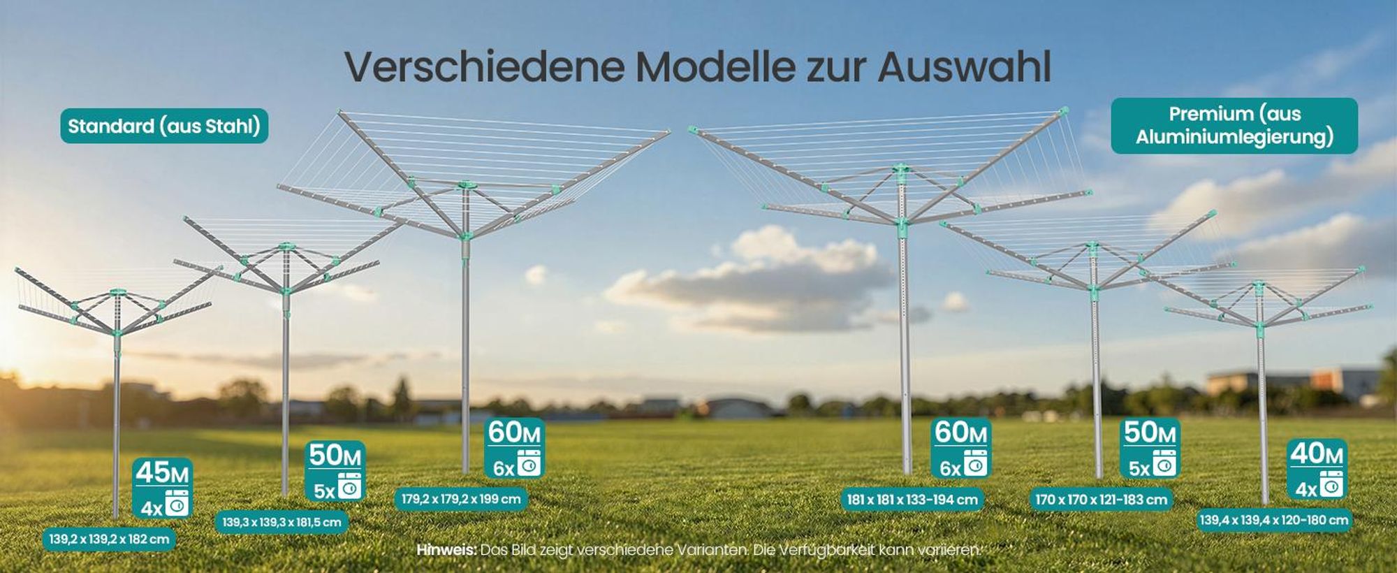 SONGMICS Wäschespinne, Wäscheständer, höhenverstellbar, 60 m Wäscheleine, für 6 Waschmaschinenladungen, Outdoor, Garten, mit Bodenhülse, Wäscheklammer
