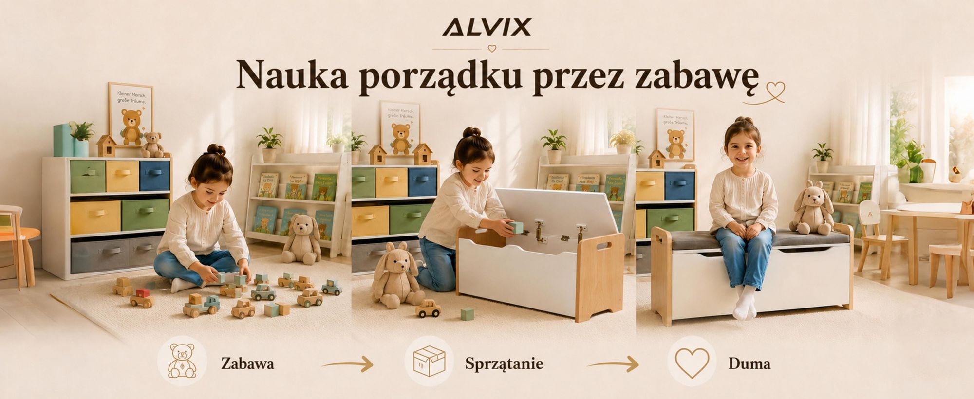 ALVIX Spielzeugtruhe NESTA 1 Kinderbank mit Stauraum,Spielzeug Aufbewahrung,Spielzeugkiste mit Soft-Close-Deckel,Sitzbank für Kinderzimmer,83x40×48 cm