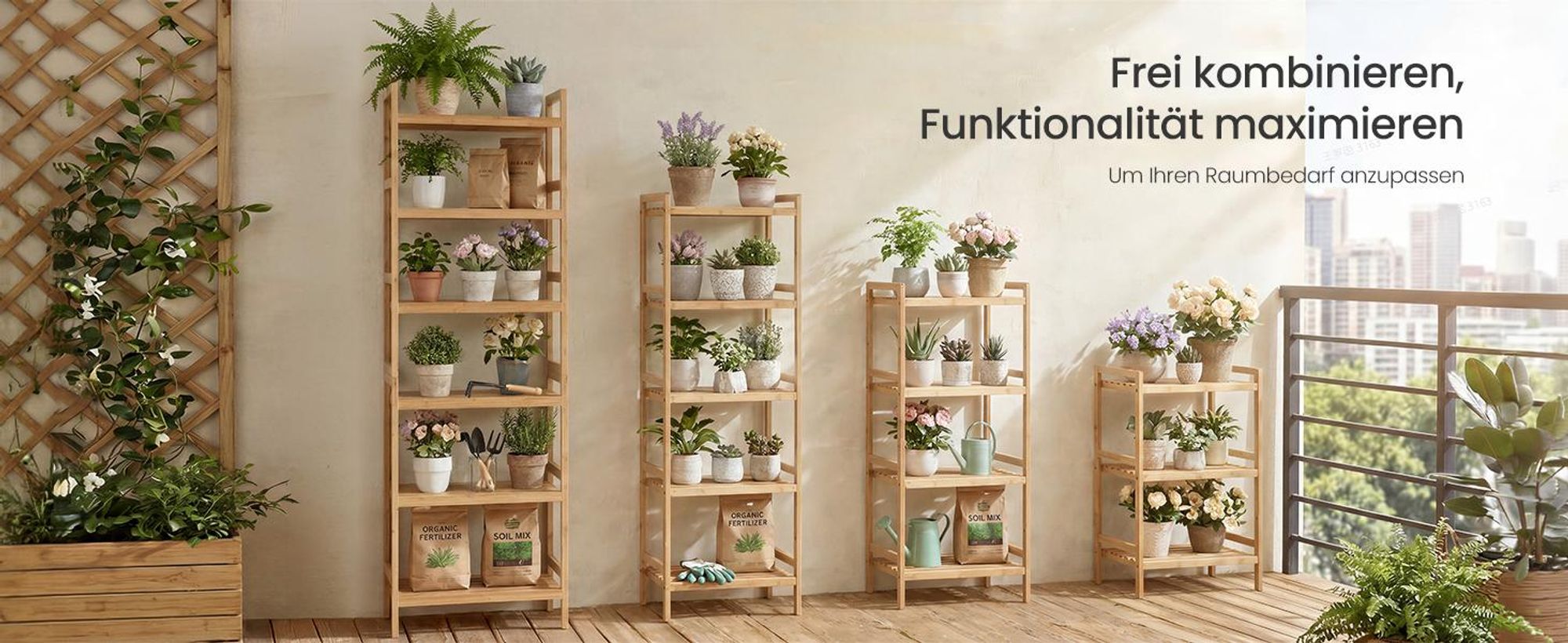 SONGMICS Bambus Standregal mit 6 Ablagen, Bücherregal, für Wohnzimmer, Bad, Küche, Schlafzimmer, naturfarben