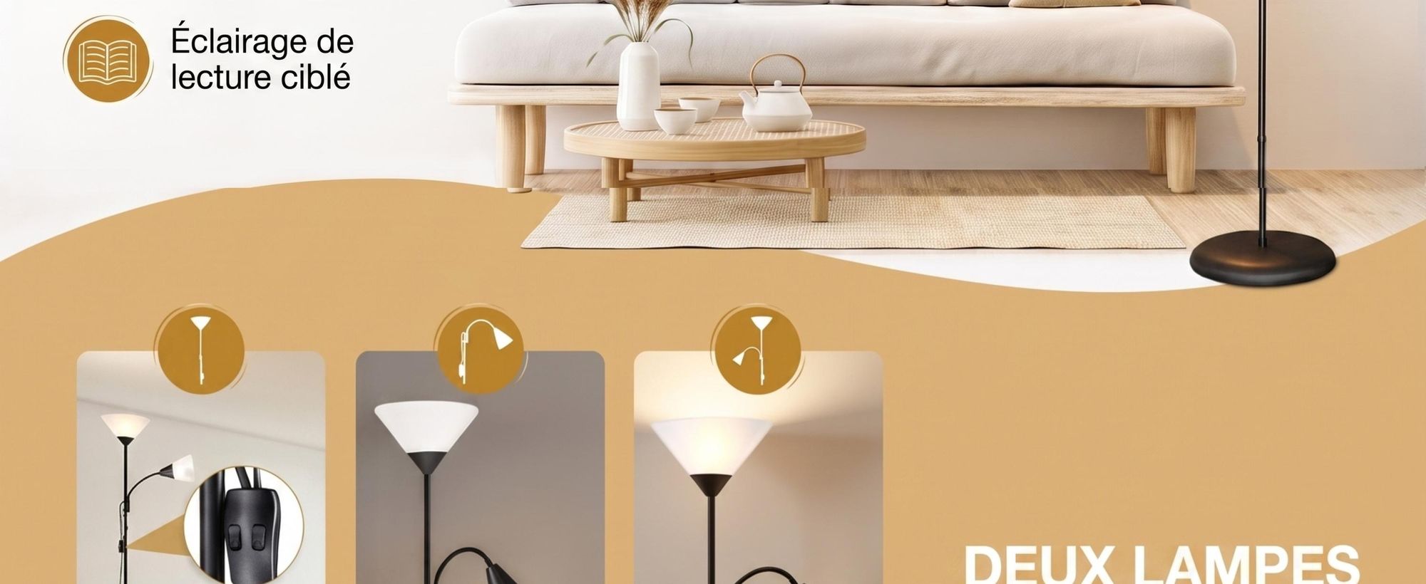 MONZANA® Lampadaire avec liseuse Noir 175 cm Réglable E27 Lampe orientable sur pied Projecteur de plafond Lampe de lecture