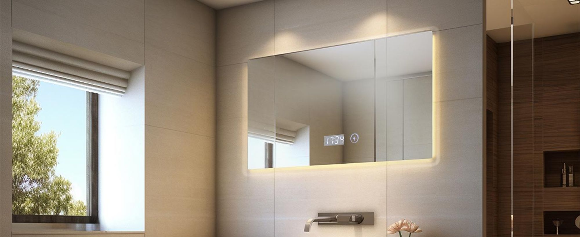 Puluomis Badspiegel mit Beleuchtung beschlagfrei 80x60, mit Uhr und Temperatur Badezimmerspiegel LED 6500k dimmbar IP44 spritzwassergeschützt