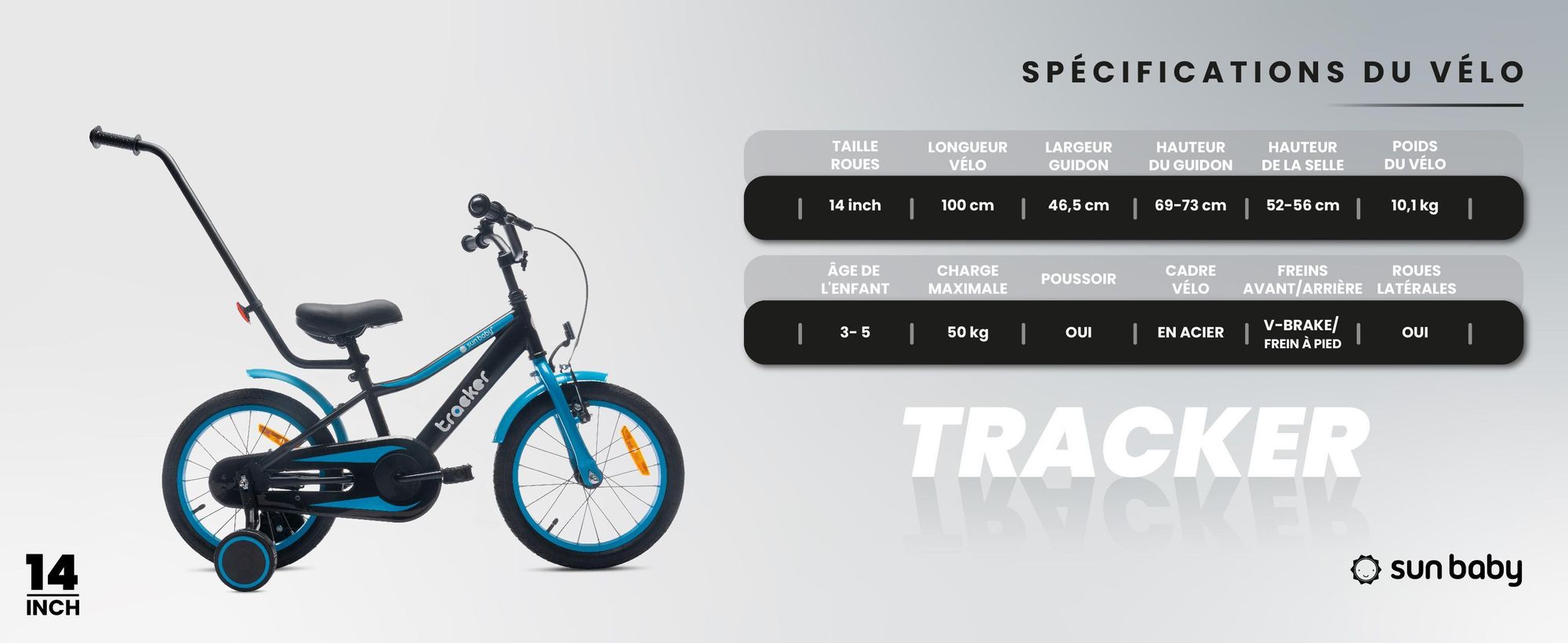 Sun Baby Tracker bike Vélo d'enfant pour garçon 16 pouces bleu fluo