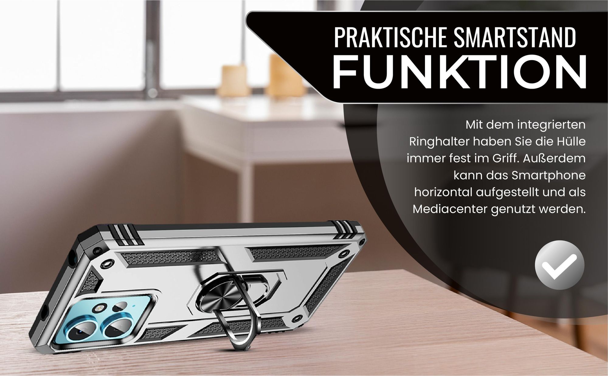 Silbernes Survival Case für Xiaomi Redmi Note 12 mit Standfunktion