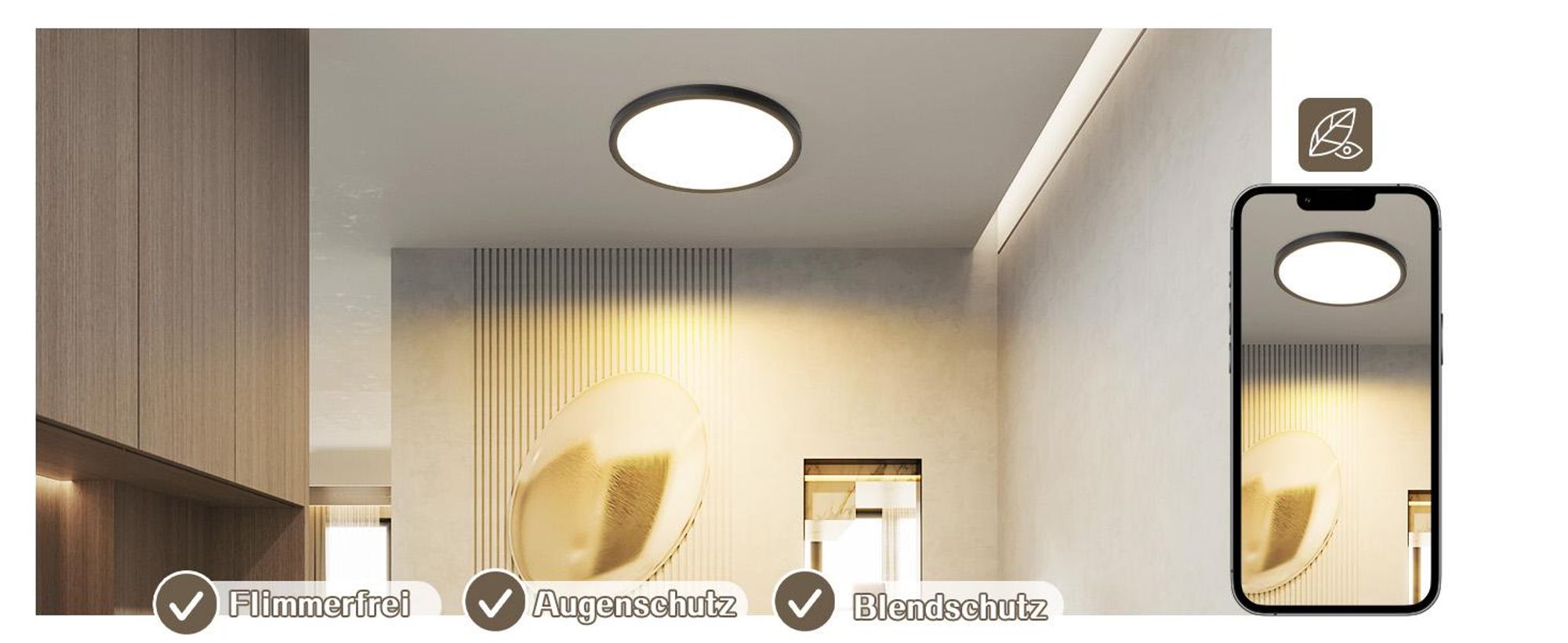 ZMH Plafondlamp LED, plat model, dimbare kleurtemperatuur (CCT), 15W, slaapkamerlamp, 18 cm, zwart. Geschikt voor badkamer, keuken, hal. Kleurtemperatuur: 3000K-6500K, ideaal voor keuken en hal