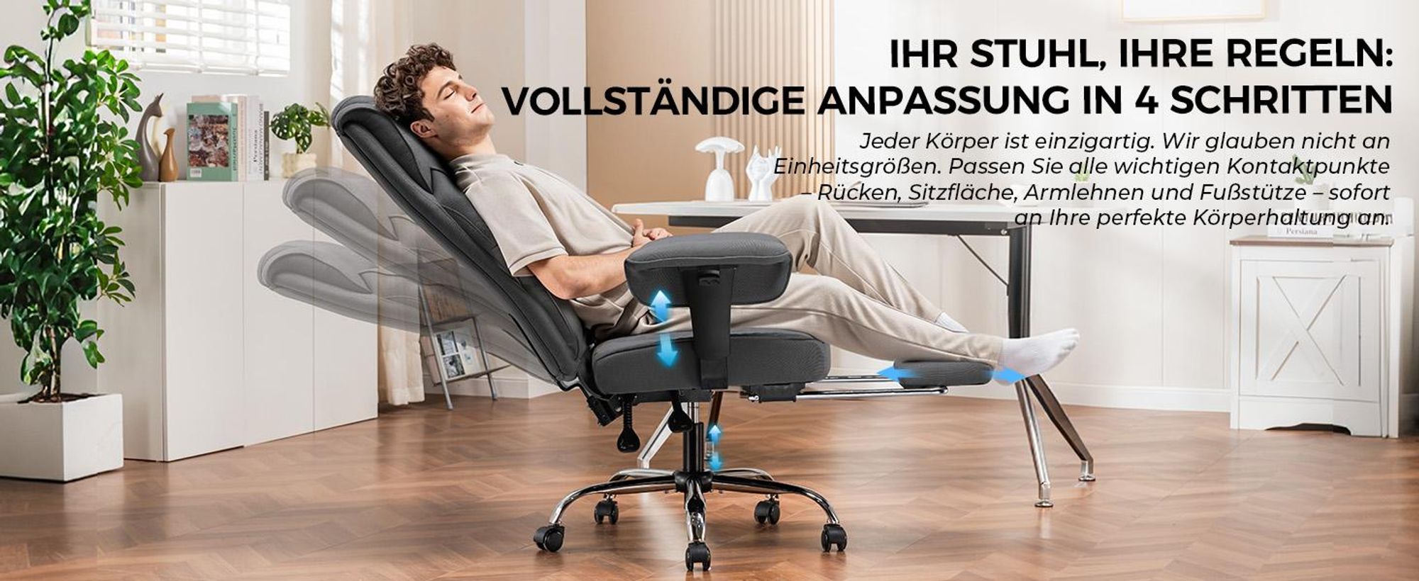 GTPLAYER Gaming Stuhl, breiter Bürostuhl aus Hochwertigem Stoff, Ergonomischer PC-Stuhl, Verstellbarer und Drehbarer Schreibtischstuhl mit Fußstütze,