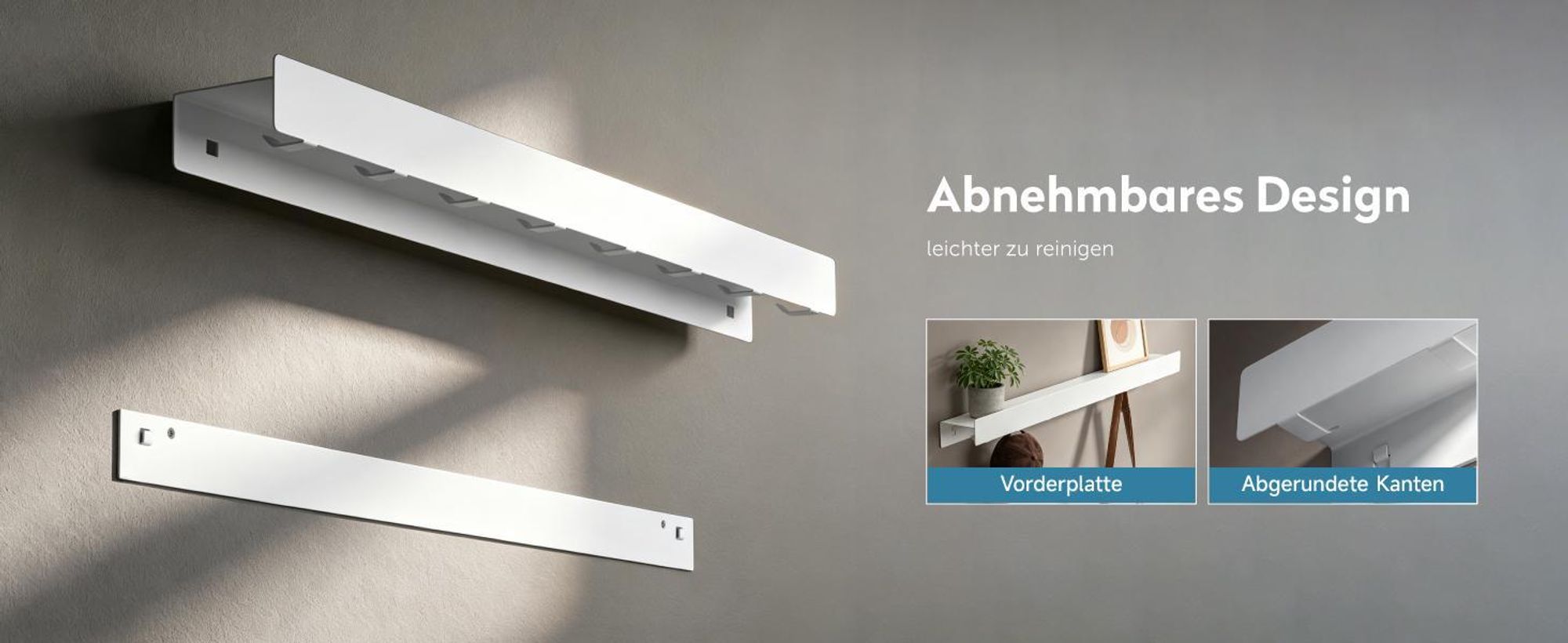 doporro Wandgarderobe mit Ablage, Garderobenleiste 60 cm mit 6 Garderobenhaken Weiß, Kleiderhaken Wand zum Schrauben oder Kleben, Stalo-11