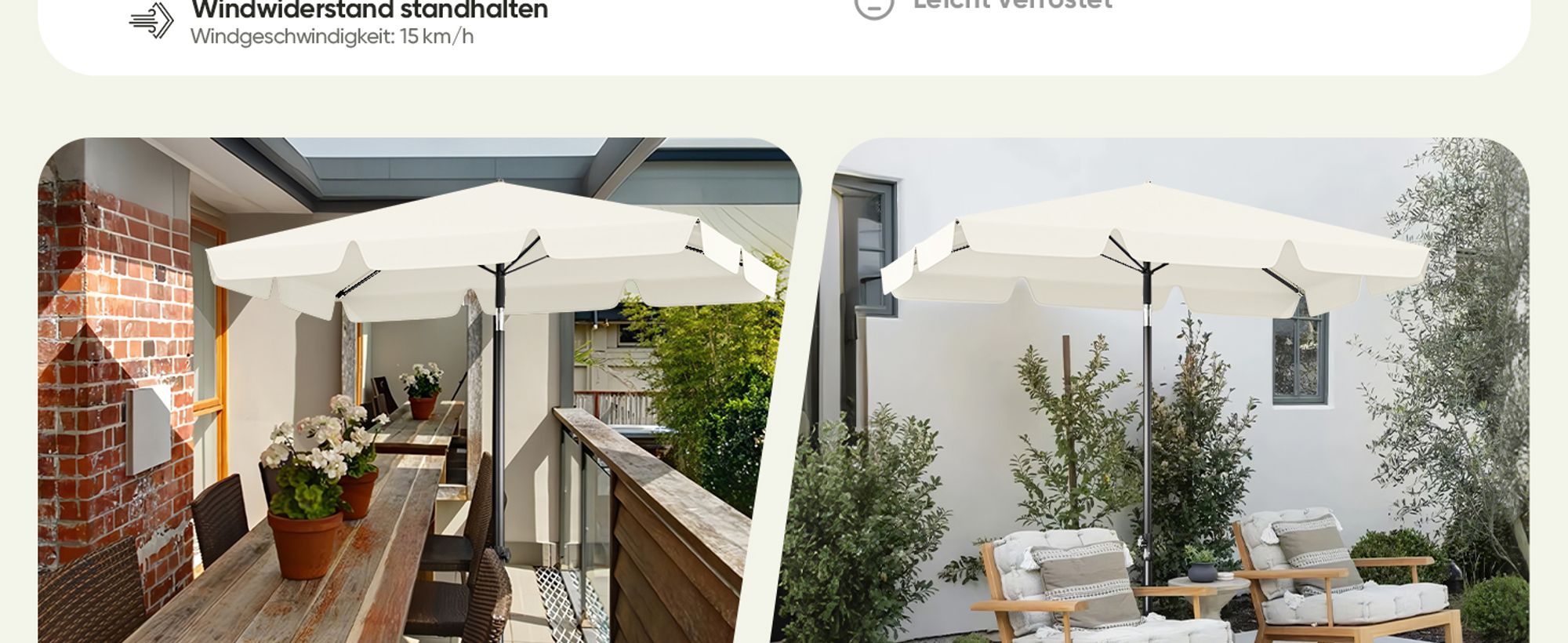 Sekey Sonnenschirm Balkon Rechteckig 200×125 cm Balkonschirm mit Tragetasche Neigungswinkel & Höhe verstellbar Sonnenschutz UPF 50+, Hellbeige
