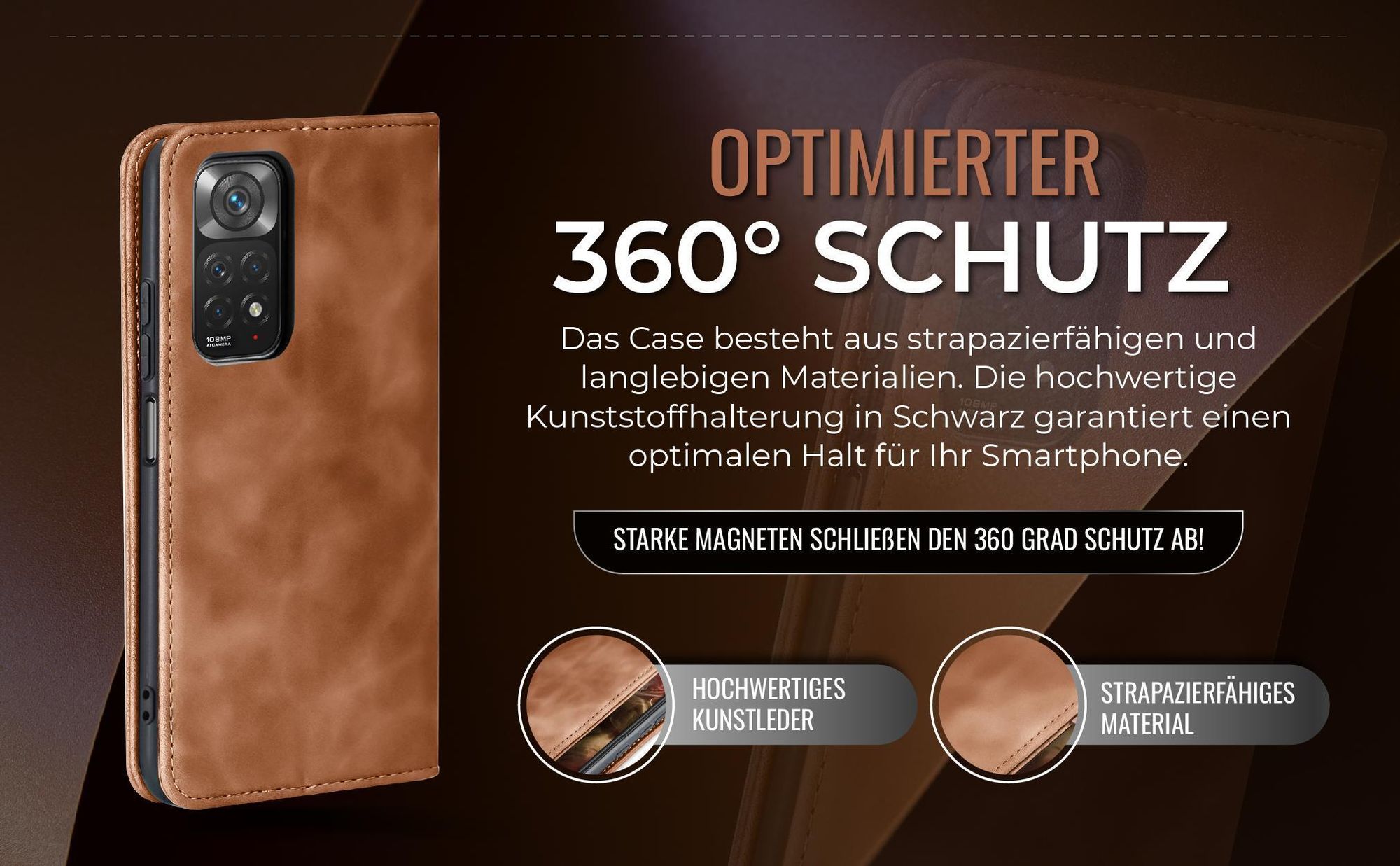 Hellbraune Handyhülle für Xiaomi Redmi Note 11 Pro mit 360 Grad Schutz