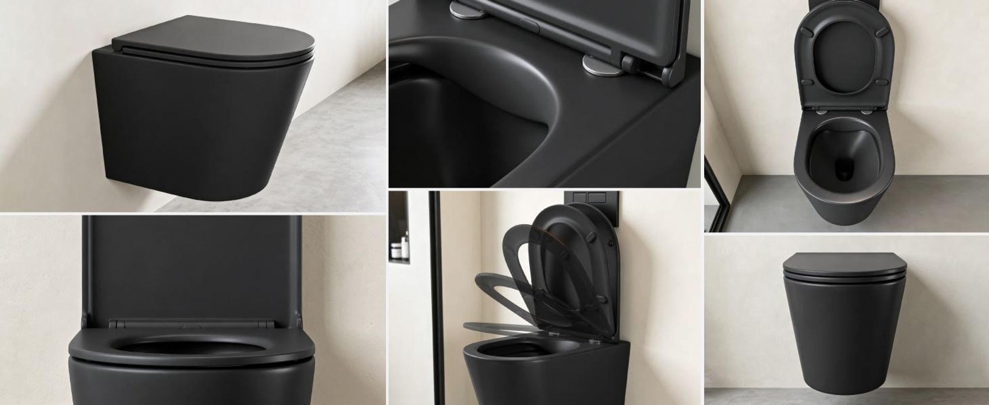 Mai & Mai Hänge WC Schwarz matt mit Softclose Sitz | Wand WC aus keramik spülrandloses WC BTH: 35x51x36cm Aachen108