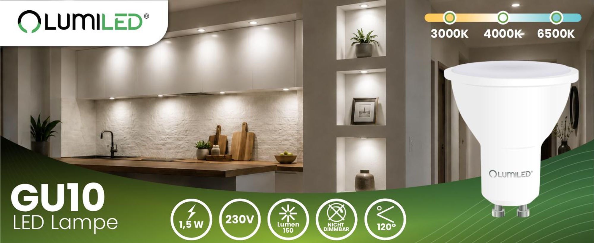LUMILED GU10 LED Lampe PAR16  1,5W 150lm 4000K Neutralweiß 120° Nicht Dimmbar 10 Stück Energiesparendes LED Leuchtmittel Strahler Reflektor Spot entspricht 15W für Küche Wohnzimmer Büro Flur 10 Stück Lampen