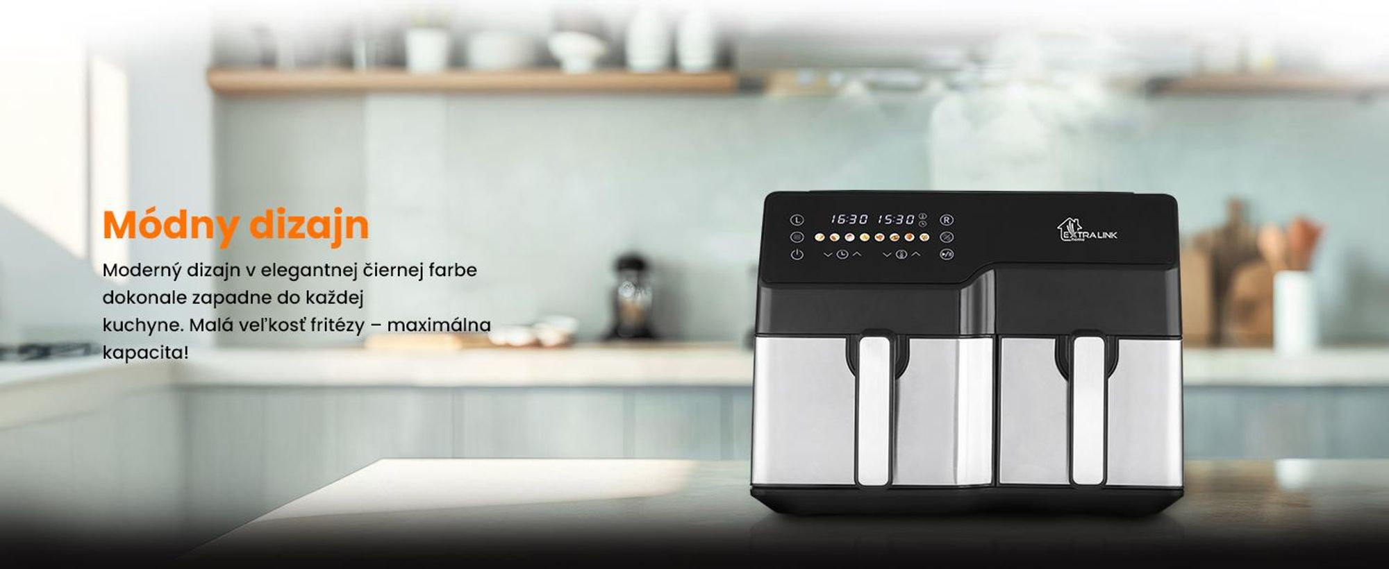 Extralink Air Fryer SJ-1000 10 l (6 l + 4 l), 2500 W, Dual Basket, teplovzdušná fritéza