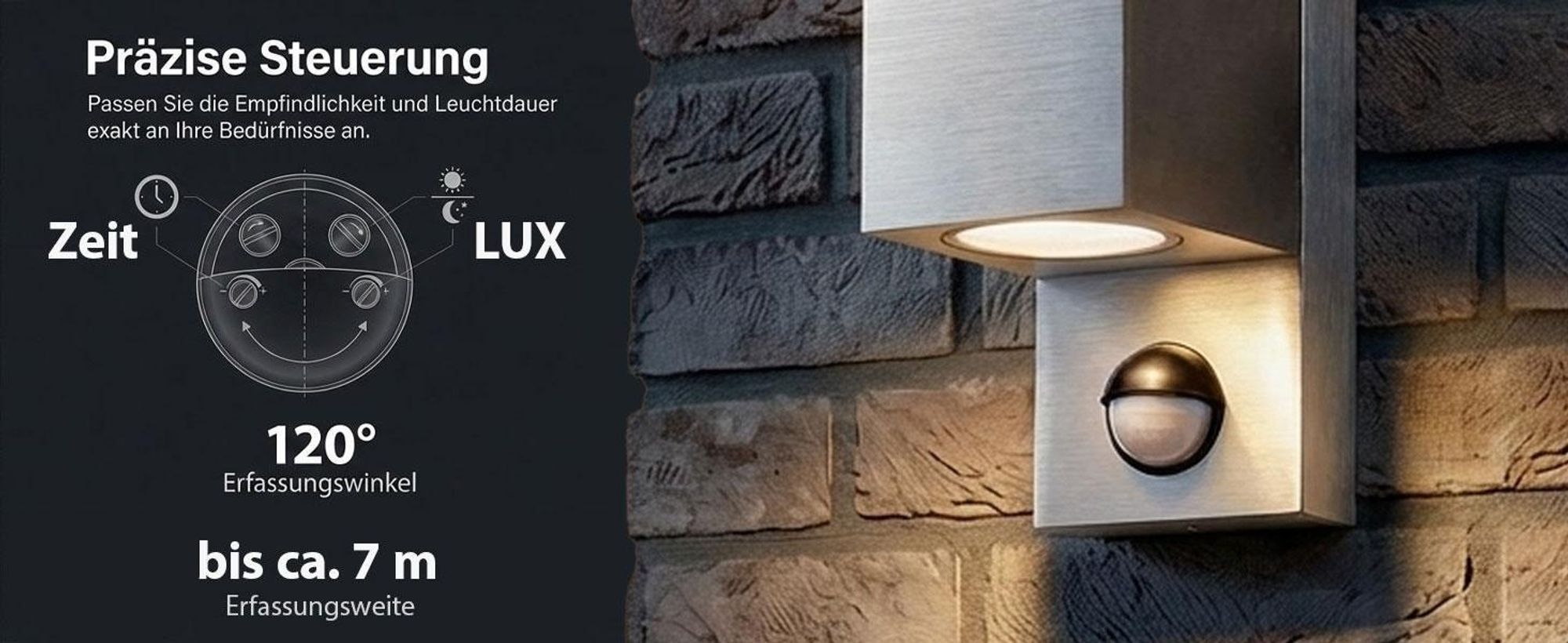 Maxkomfort Außenwandleuchte IP44 Schwarz 1268E1-SN Up&Down mit Bewegungsmelder