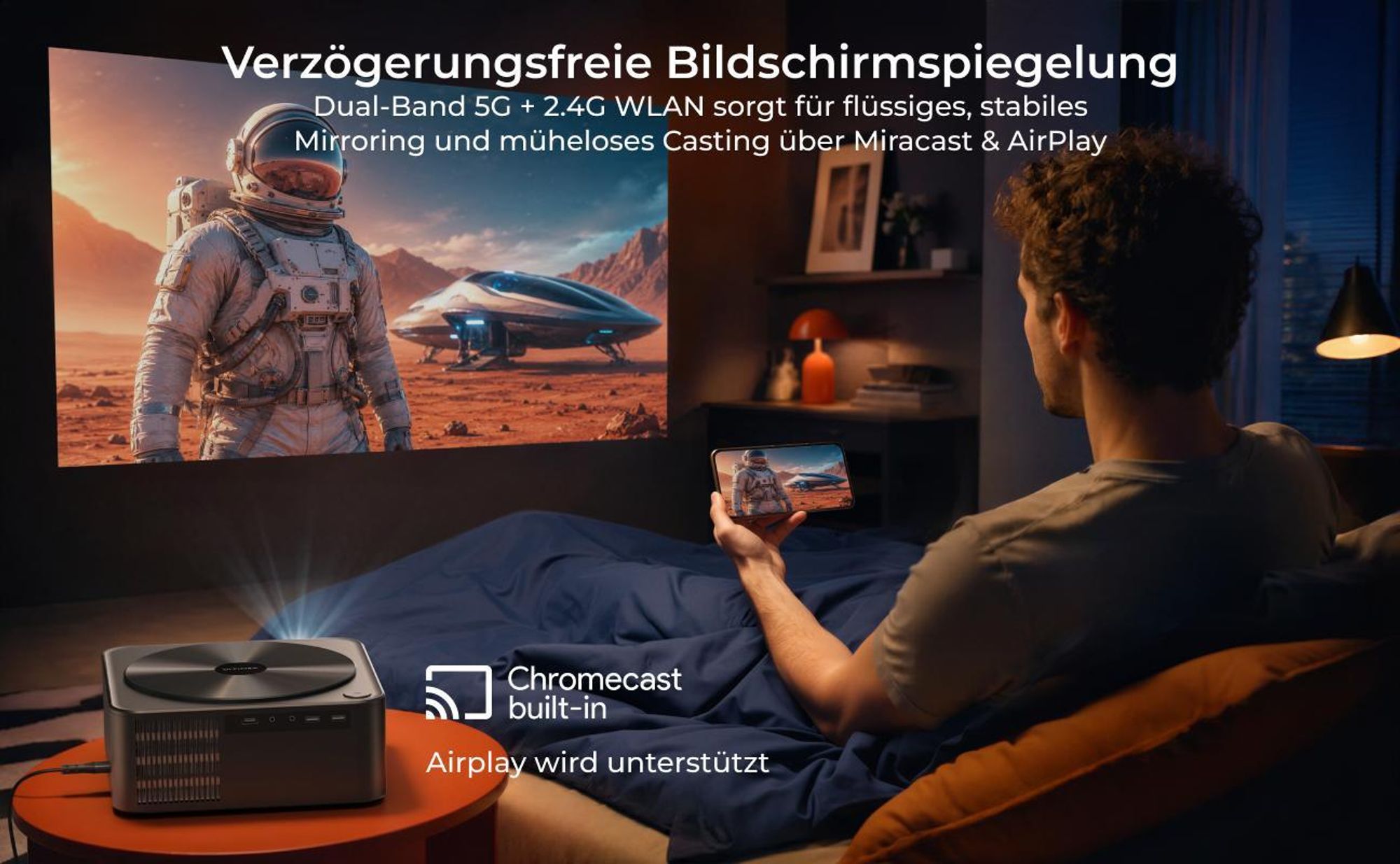Ultimea Apollo-P40 Beamer 4K unterstützter, Aktualisierte Version mit Hindernisvermeidung 700 ANSI, intelligenter Bildschirmausrichtung,