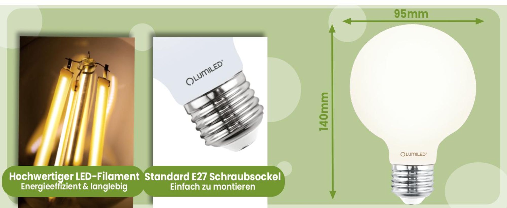 LUMILED 3x E27 LED Lampen G95 Globe matt 8W Ersetzt 75W Glühlampe 880lm Leuchtmittel 4000K Neutralweiß Glühbirne milchig Filament Glas Große Kugel Deko 3 Stück Birnen Haus Café Bar ?95mm
