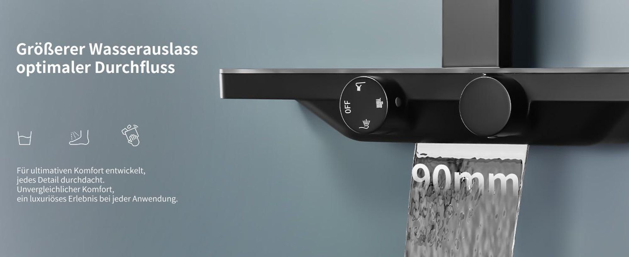 Homelody Duschsystem mit Thermostat und Glasablage in Schwarz Matt,Brausegarnitur 3 Strahlart(en), 12 Zoll Regendusche, 3-Funktions-Handbrause
