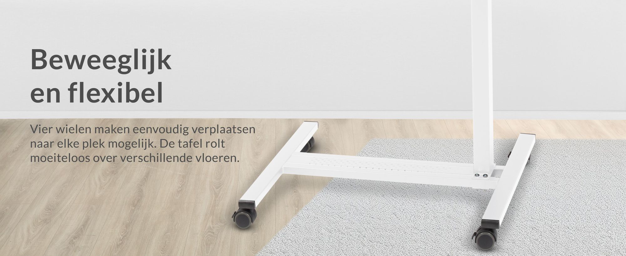 ELONEO mobiele bedtafel op wielen, verstelbare hoogte/breedte, kantelbaar/opklapbaar tafelblad, nachtkastje voor ziekenbed, verpleegbed, laptoptafel (wit)