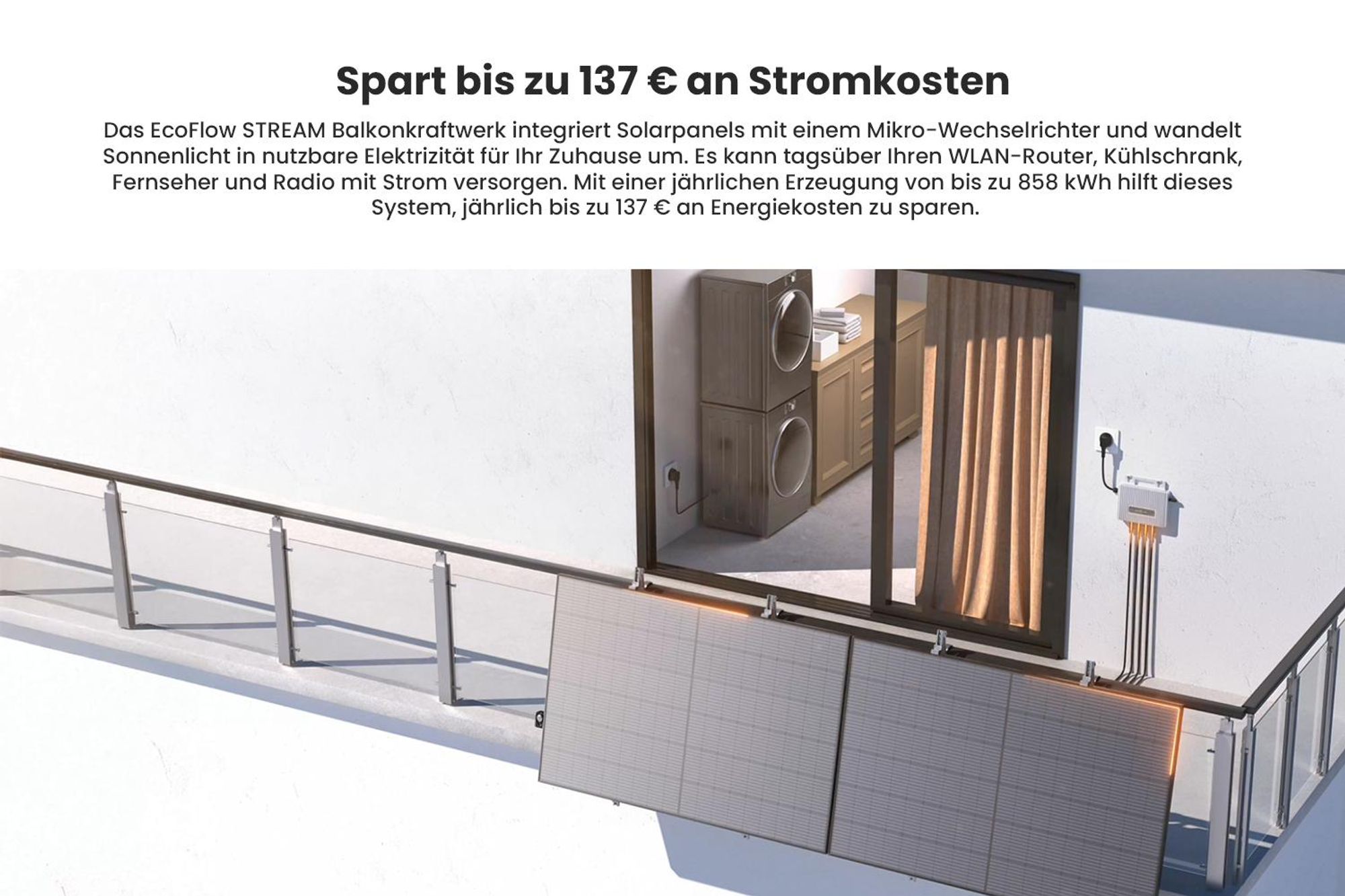 Powerness Balkonkraftwerk, 2x 500W Bifazial Glas-Glas Module und EcoFlow STREAM 800W Mikro-Wechselrichter, 4x MC4 Kabel für Balkonkraftwerk 0% VAT
