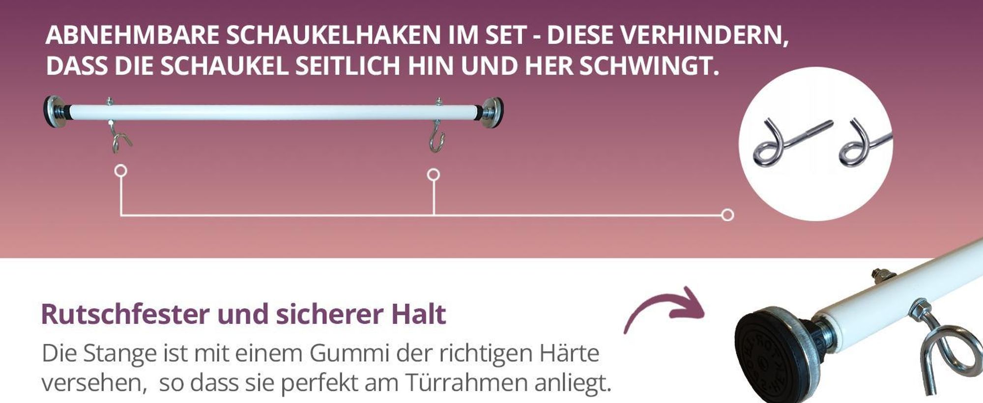 Create for you® - Klimmzugstange, für Türrahmen, mit Haken für Kinderschaukel - Fitnessgeräte für Zuhause - Montage ohne Bohren, Weiß -  90cm