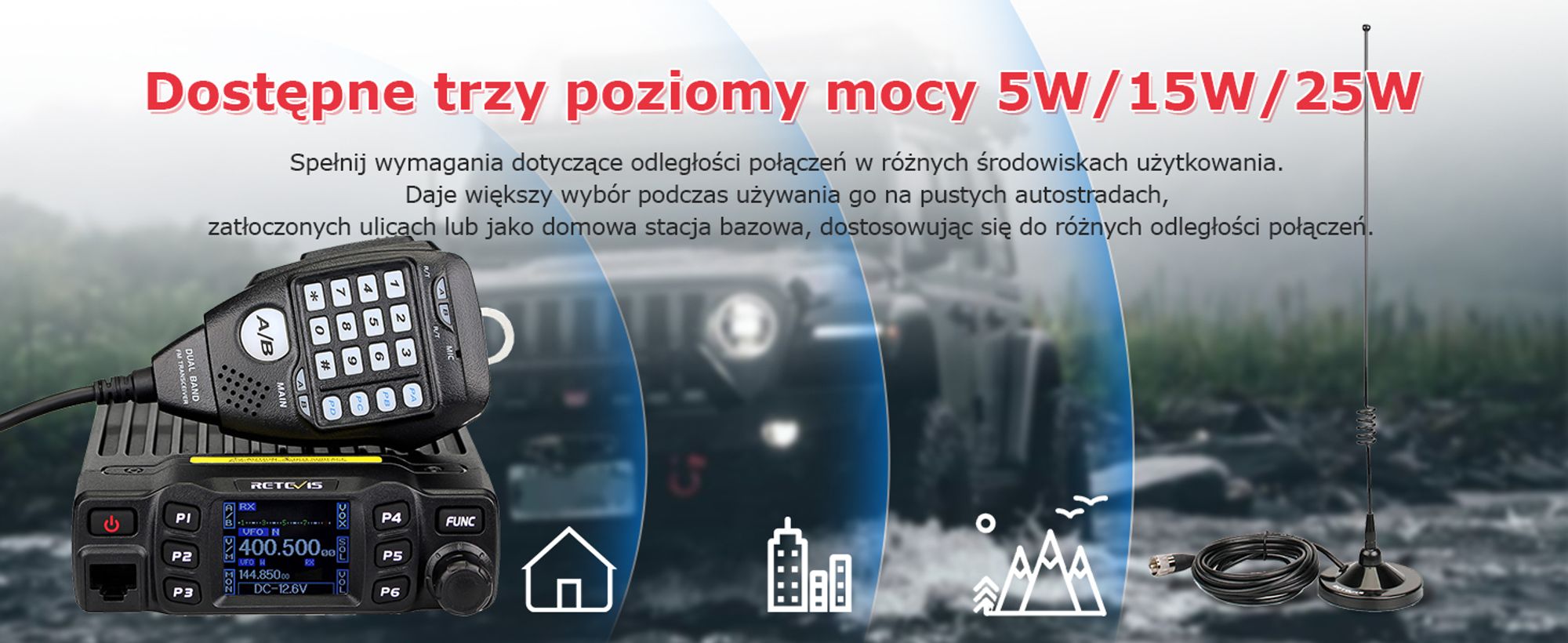 Retevis RT95 amatorski radiotelefon z dwuzakresową anteną, mini mobilny radiotelefon z obrotowym podwójnym wyświetlaczem LCD, 200 kanałów, mobilna antena samochodowa SL16/PL259